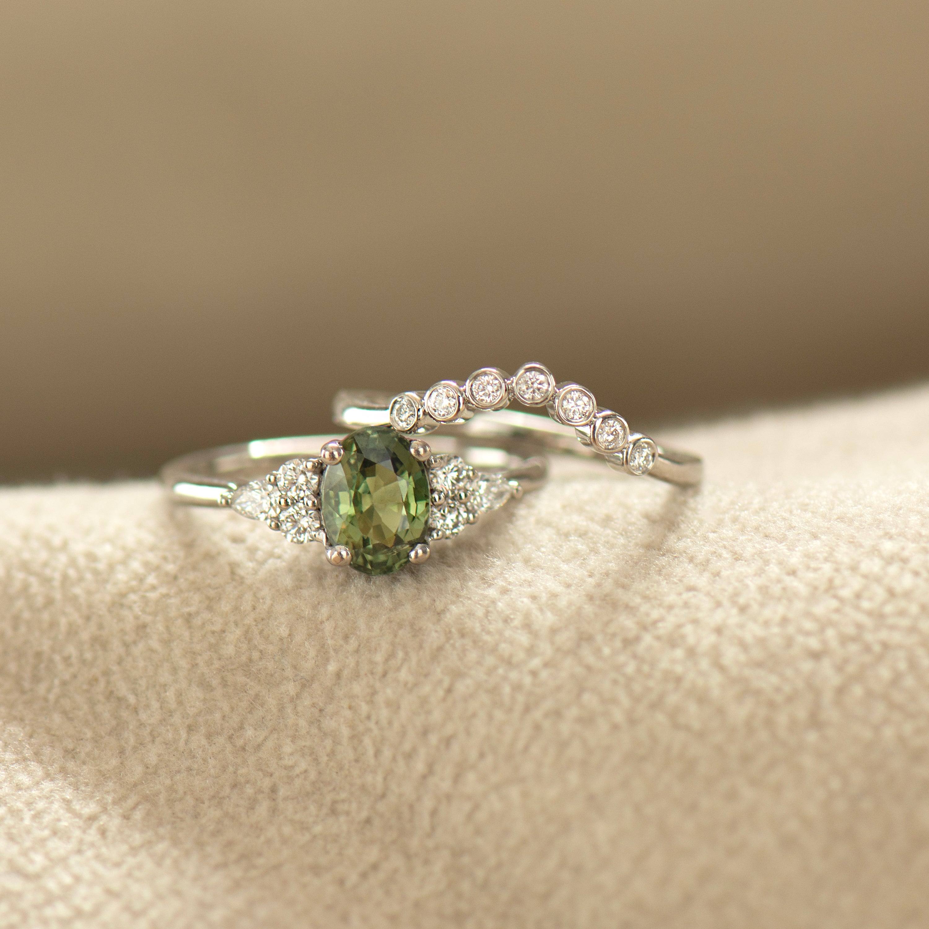 Green Sapphire Engagement Ring Set