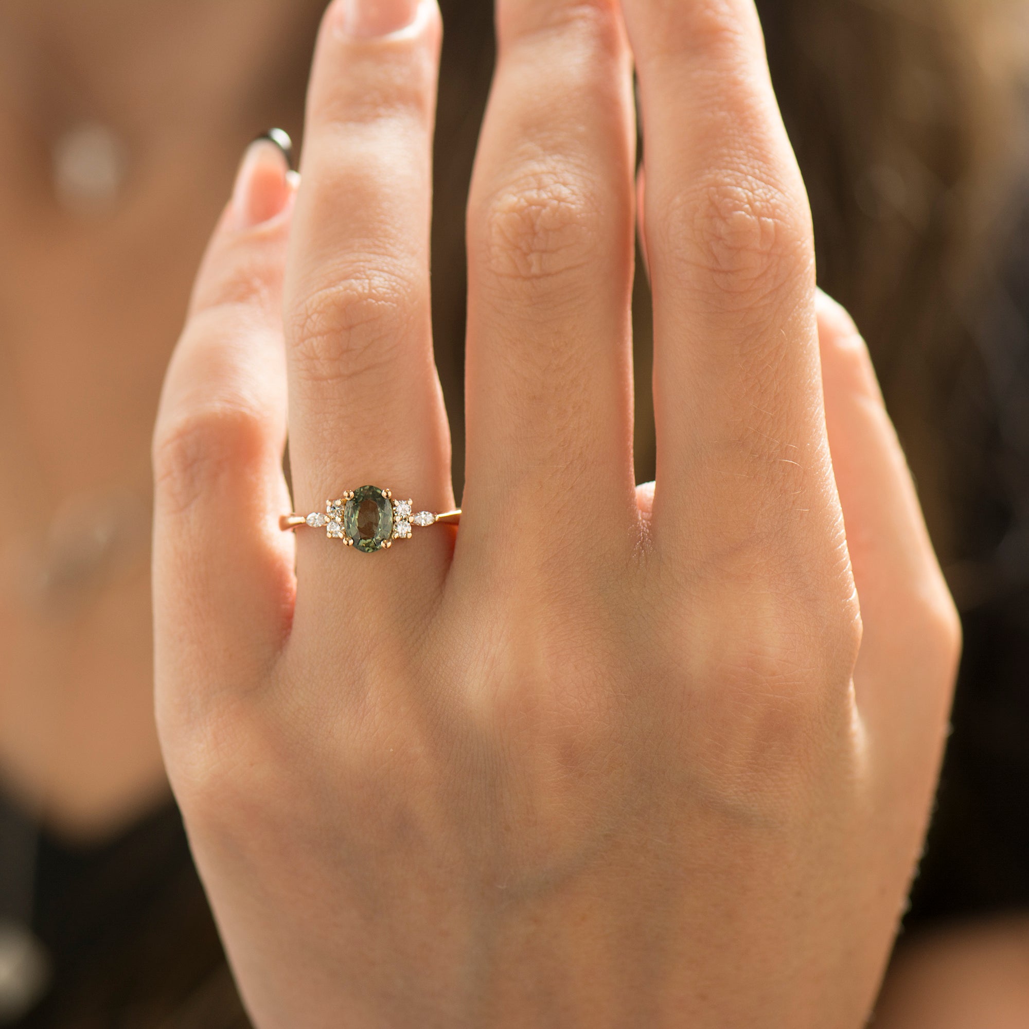 Lotus Green Sapphire Engagement Ring