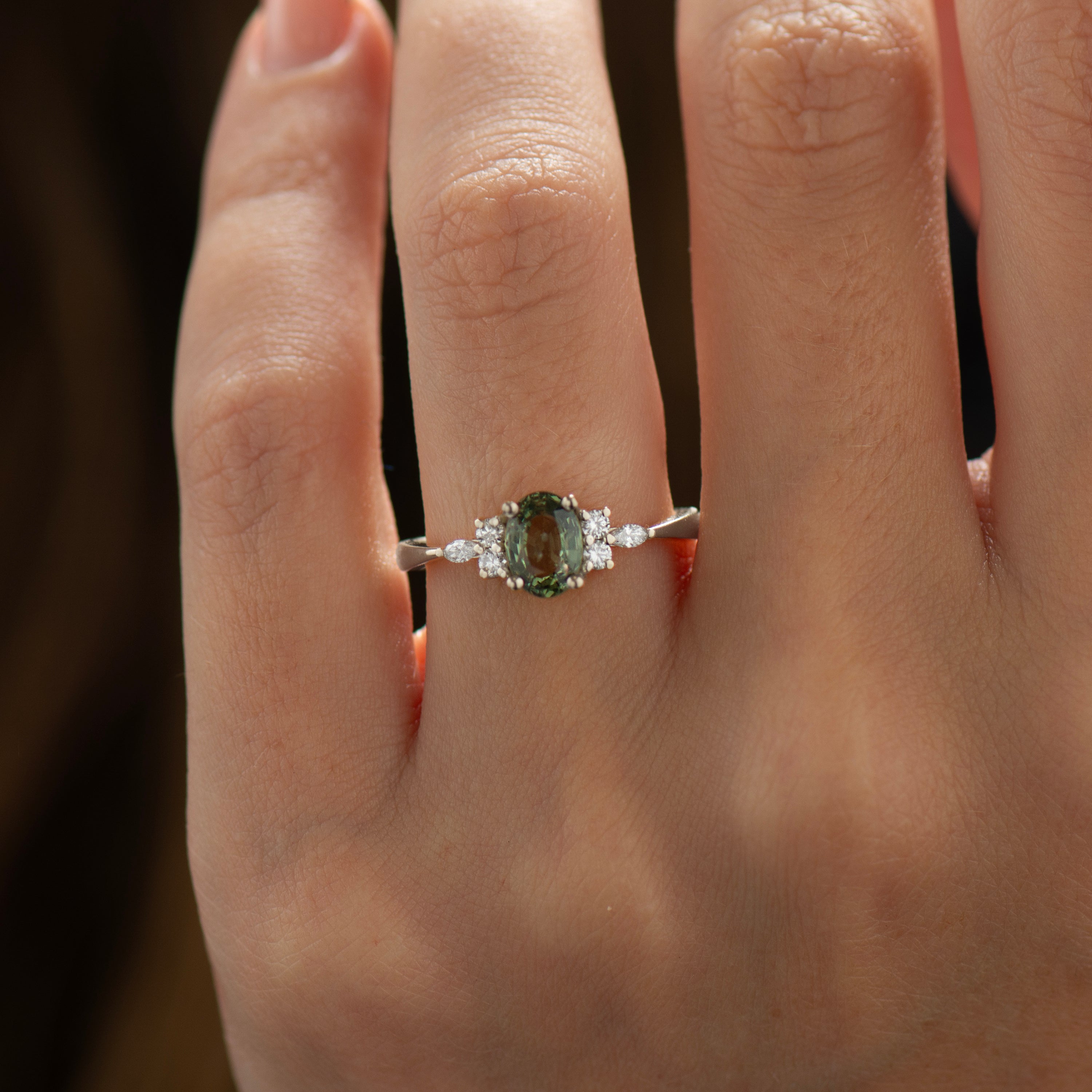 Lotus Green Sapphire Engagement Ring