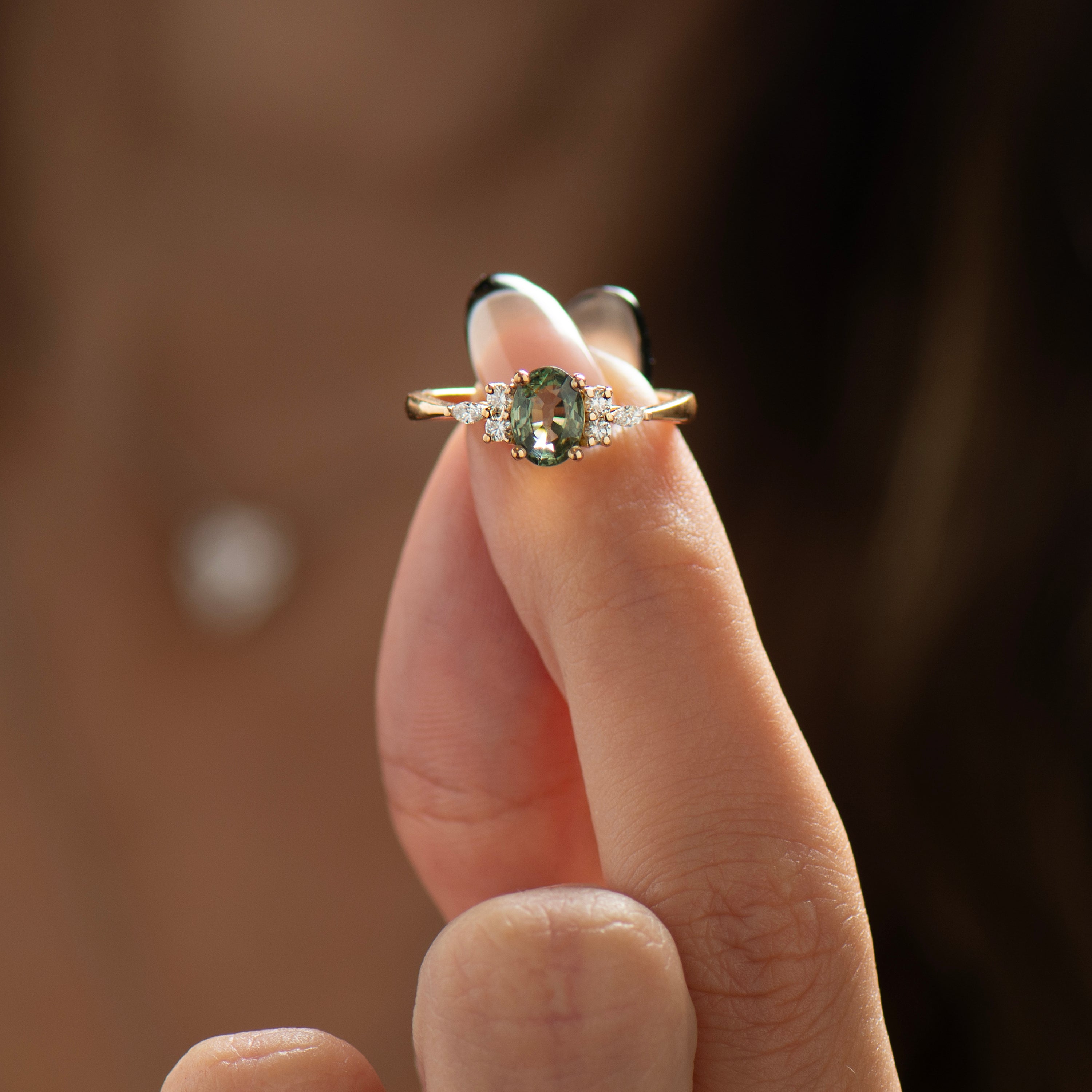 Lotus Green Sapphire Engagement Ring