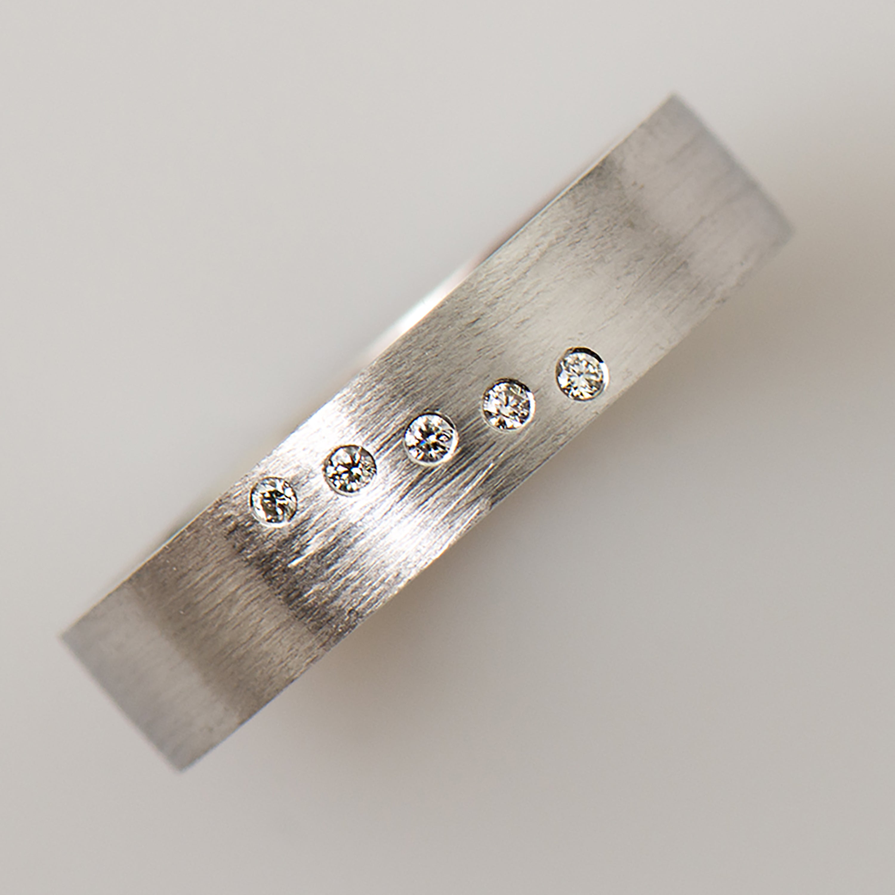 Diagonal White Diamonds Ring - Matte Finish