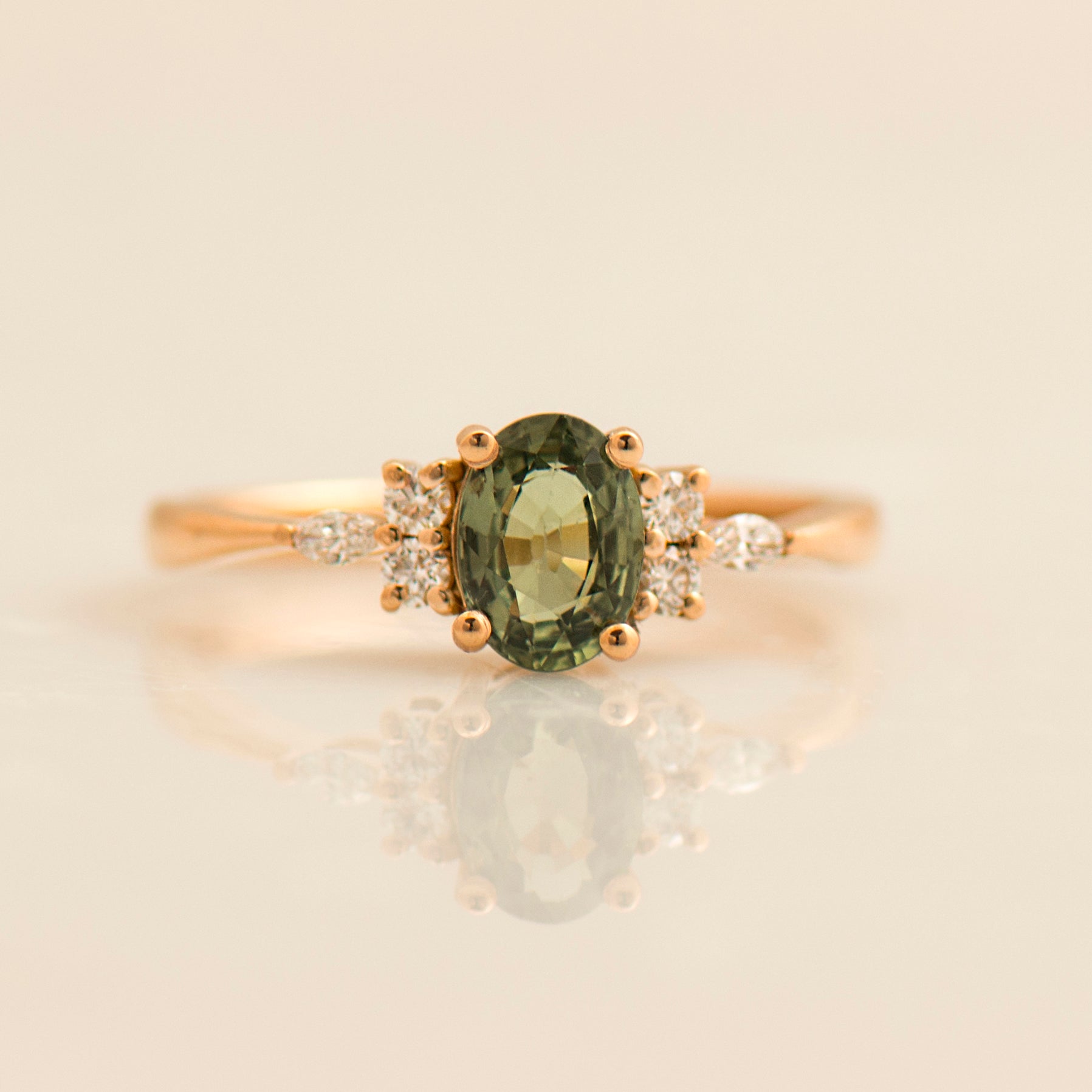 Cluster Green Sapphire Engagement Ring