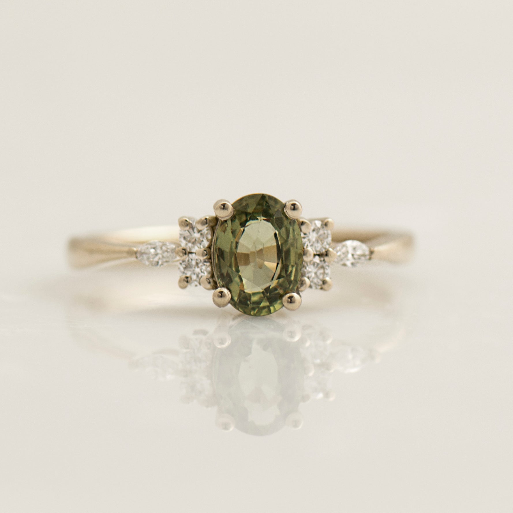Cluster Green Sapphire Engagement Ring