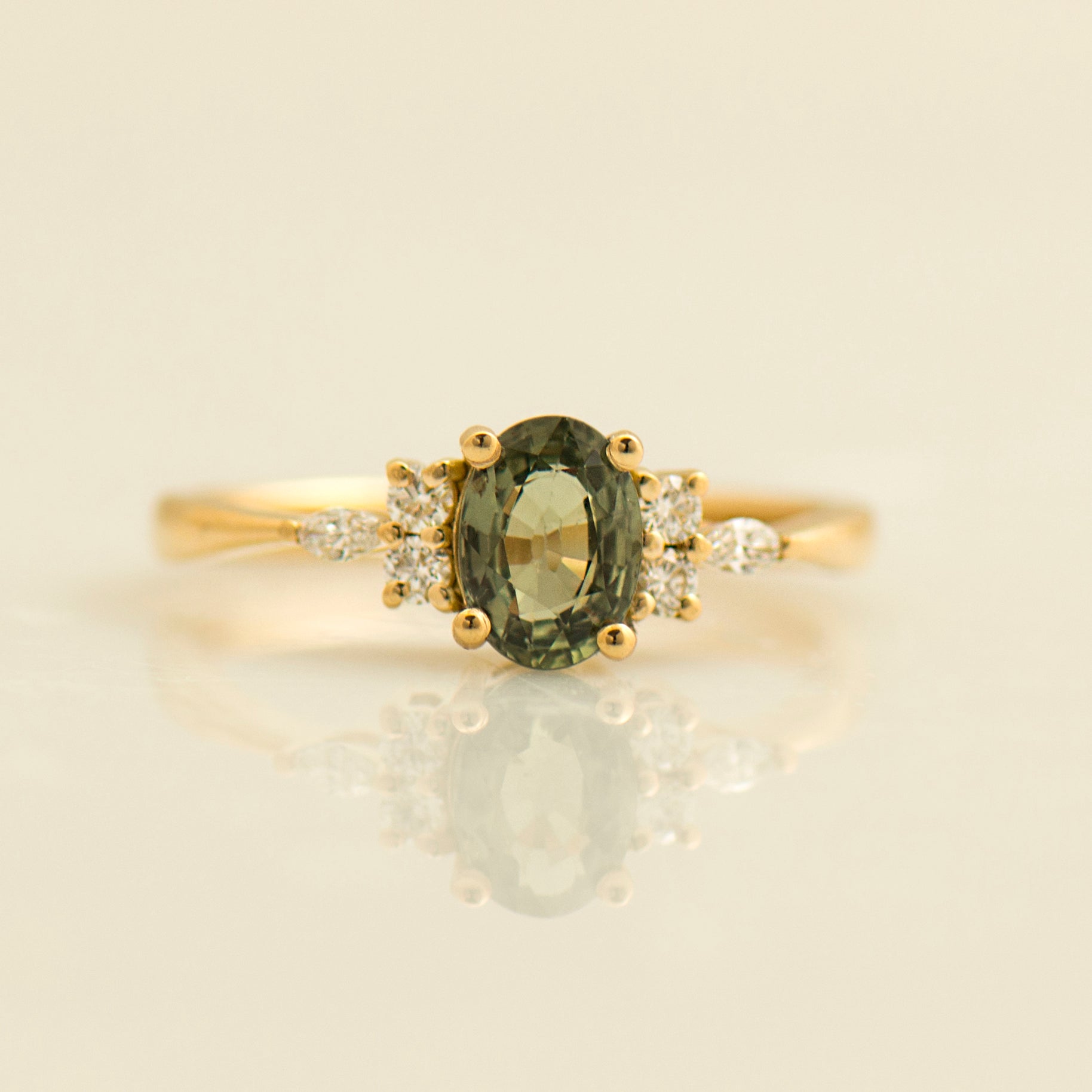 Cluster Green Sapphire Engagement Ring