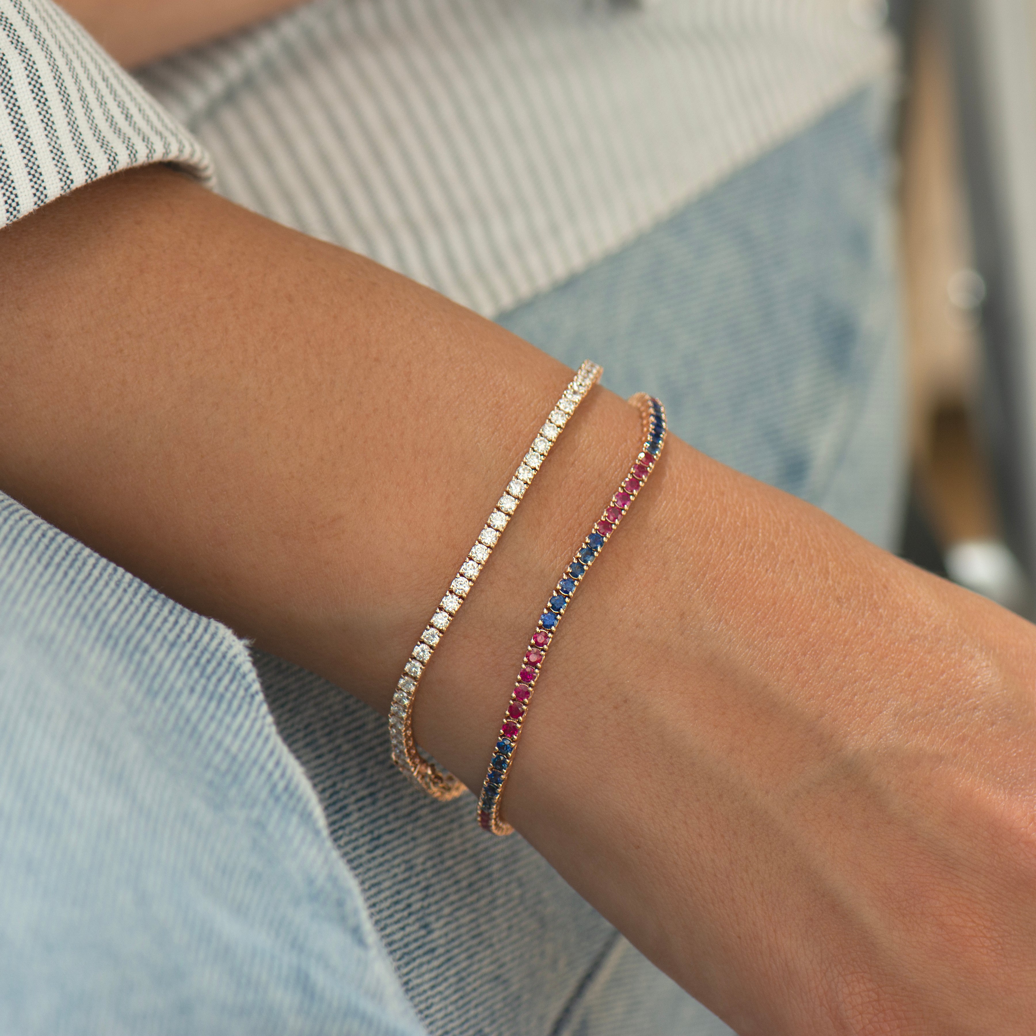 Ruby and Blue Sapphire Tennis Bracelet