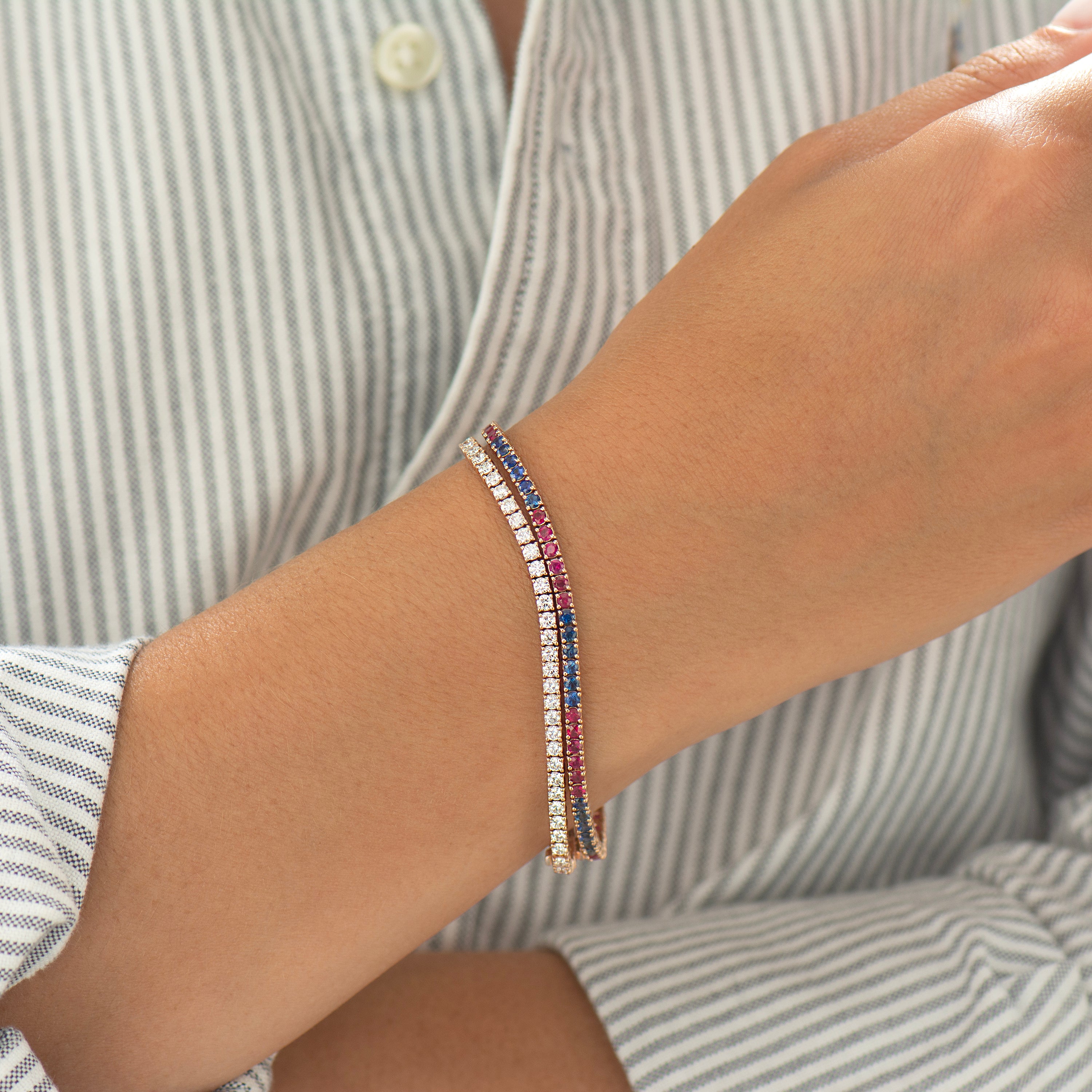 Ruby and Blue Sapphire Tennis Bracelet