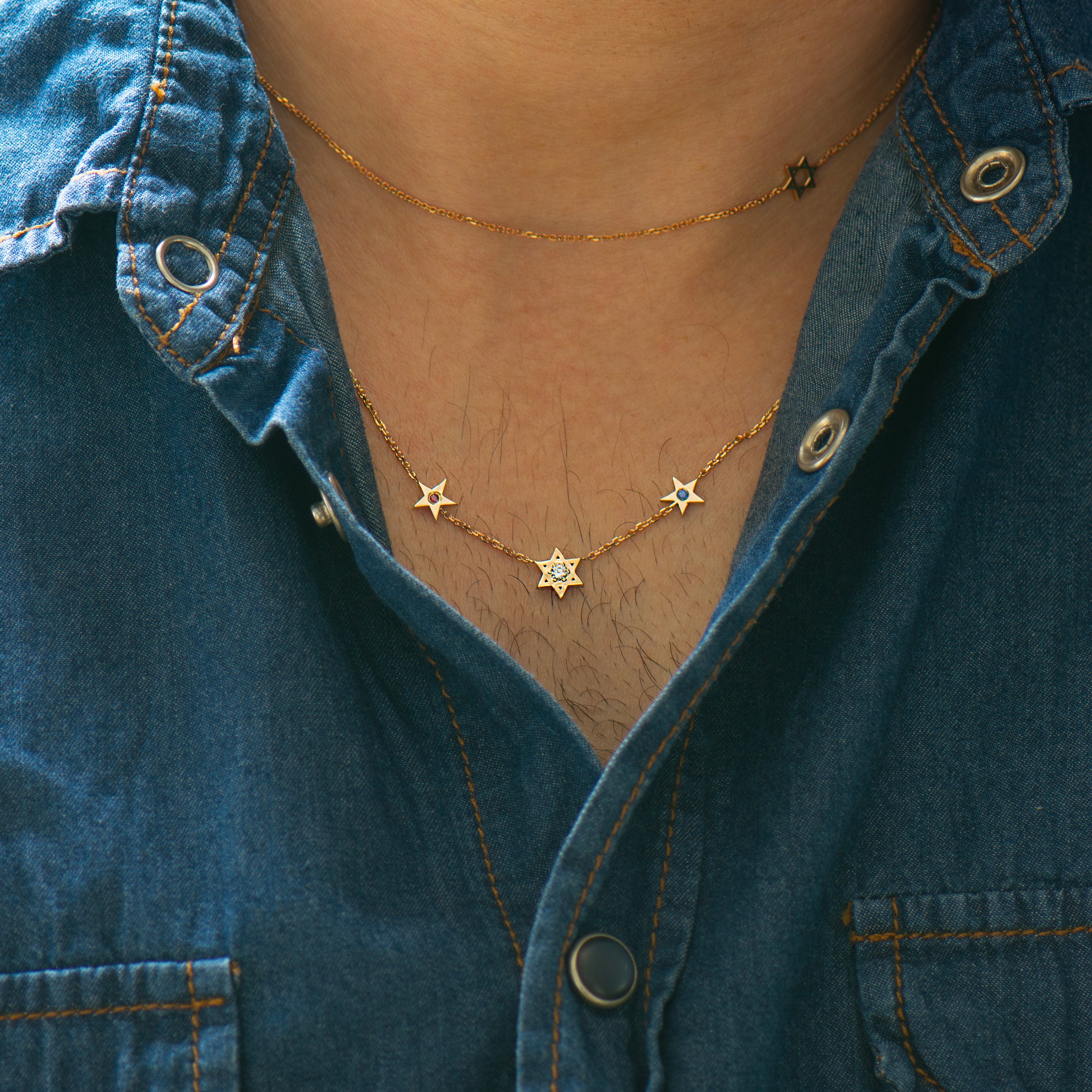 Star of David and American Stars Necklace