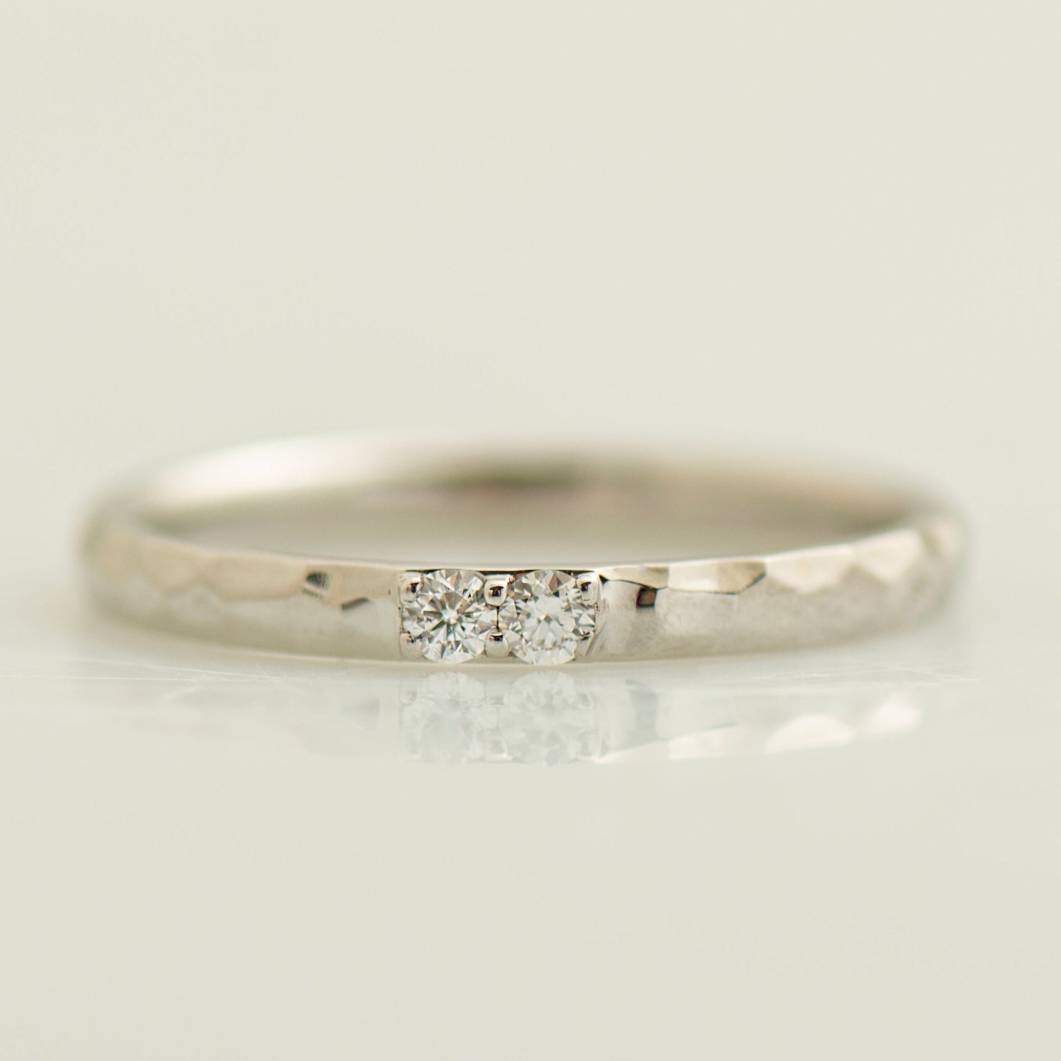 2 mm 2 Diamonds Hammered Wedding Ring