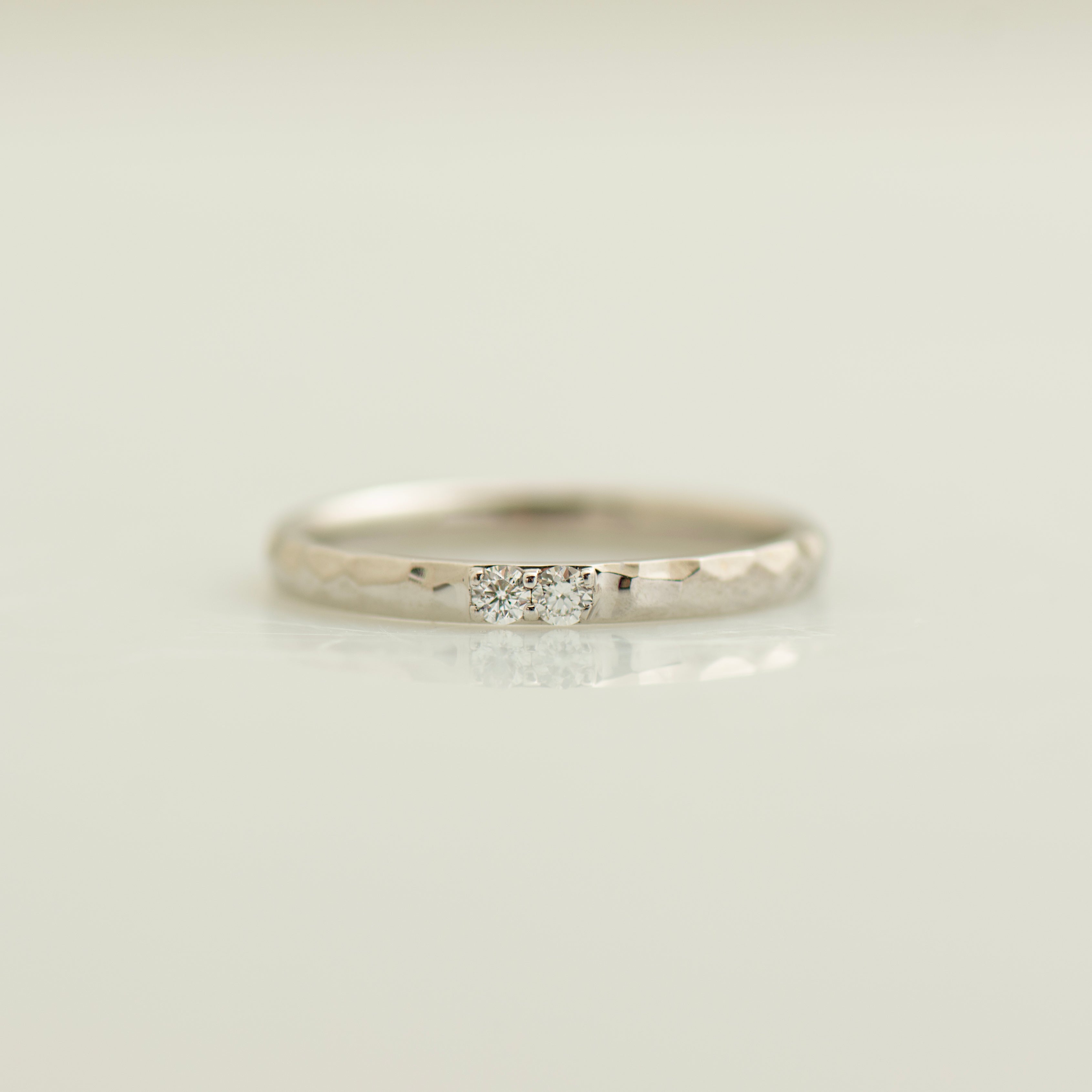 2 mm 2 Diamonds Hammered Wedding Ring