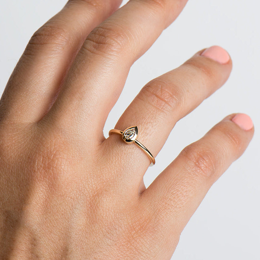 0.20 Carat Pear Cut Diamond Ring - 14K Yellow Gold
