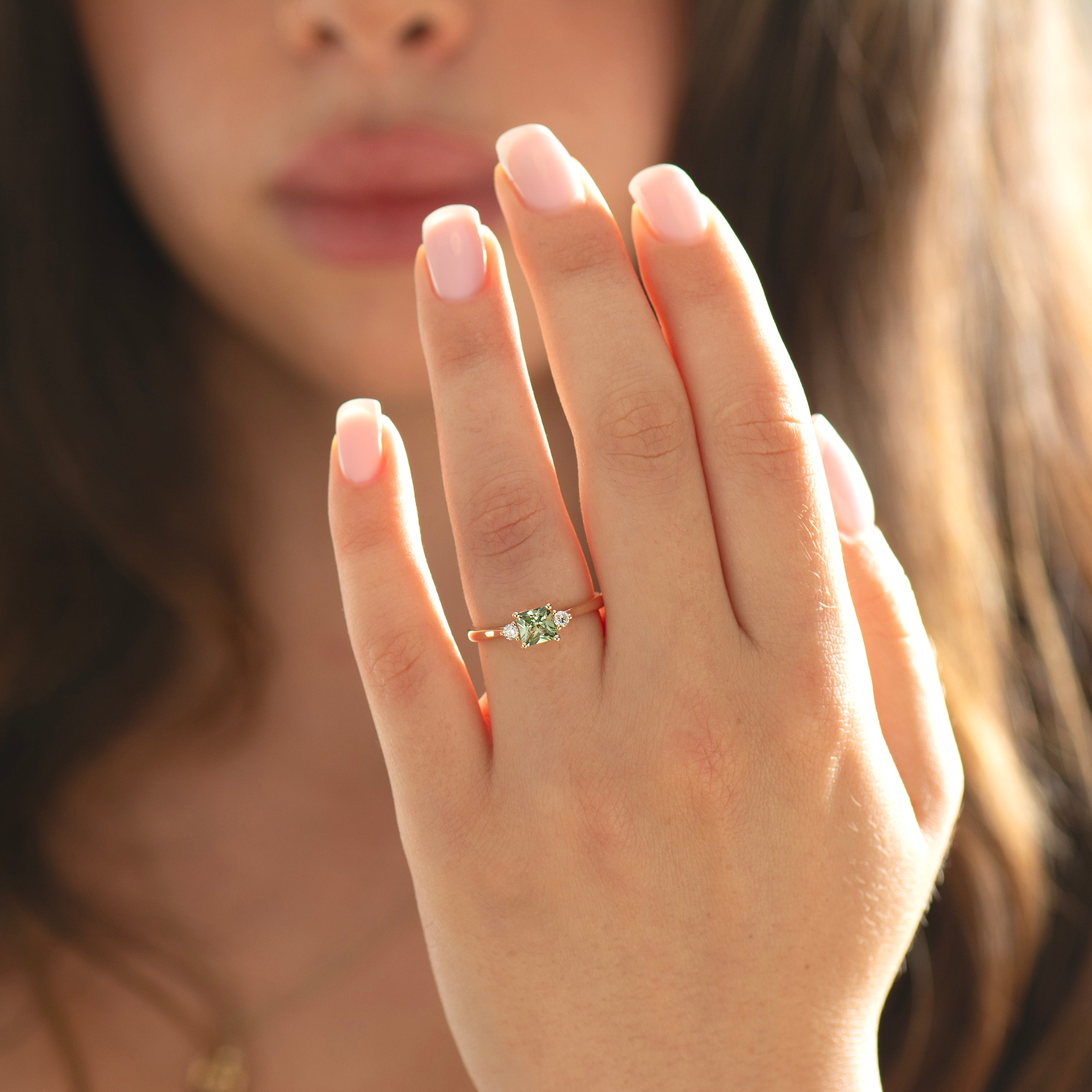 Princess Cut Green Sapphire Ring