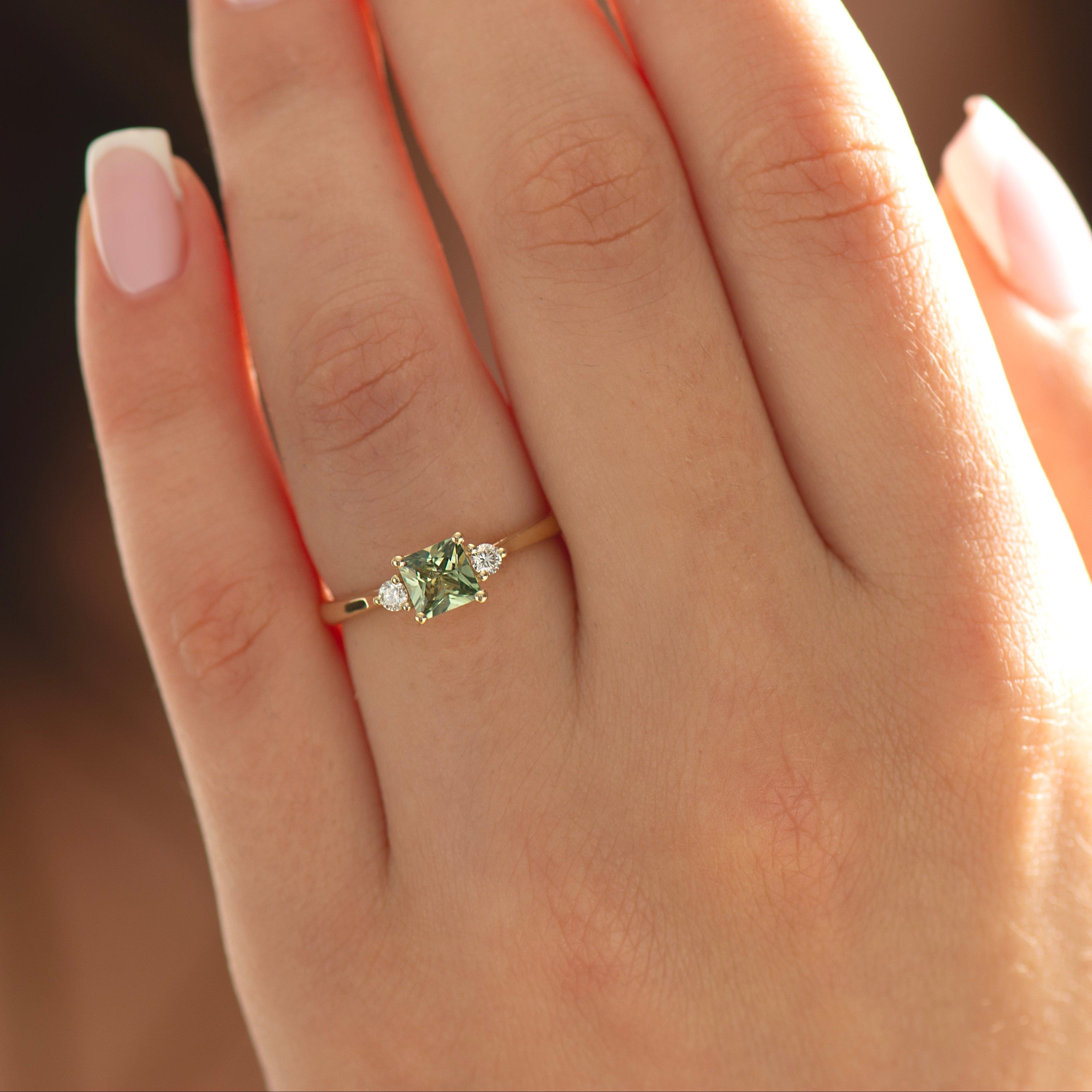 Princess Cut Green Sapphire Ring