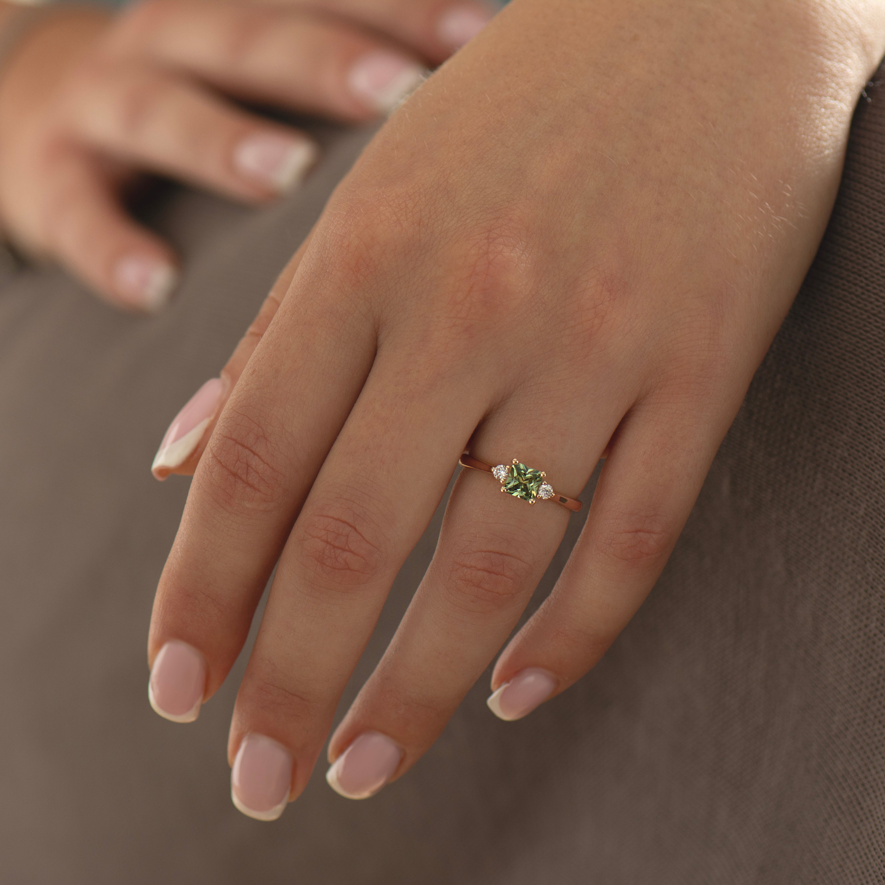 Princess Cut Green Sapphire Ring
