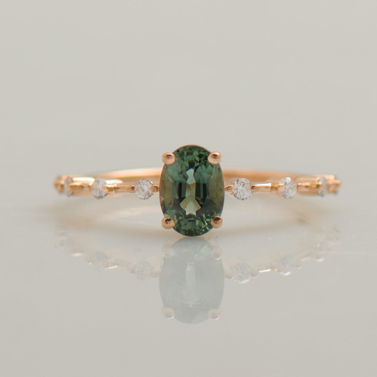 Green Blue Sapphire Engagement Ring