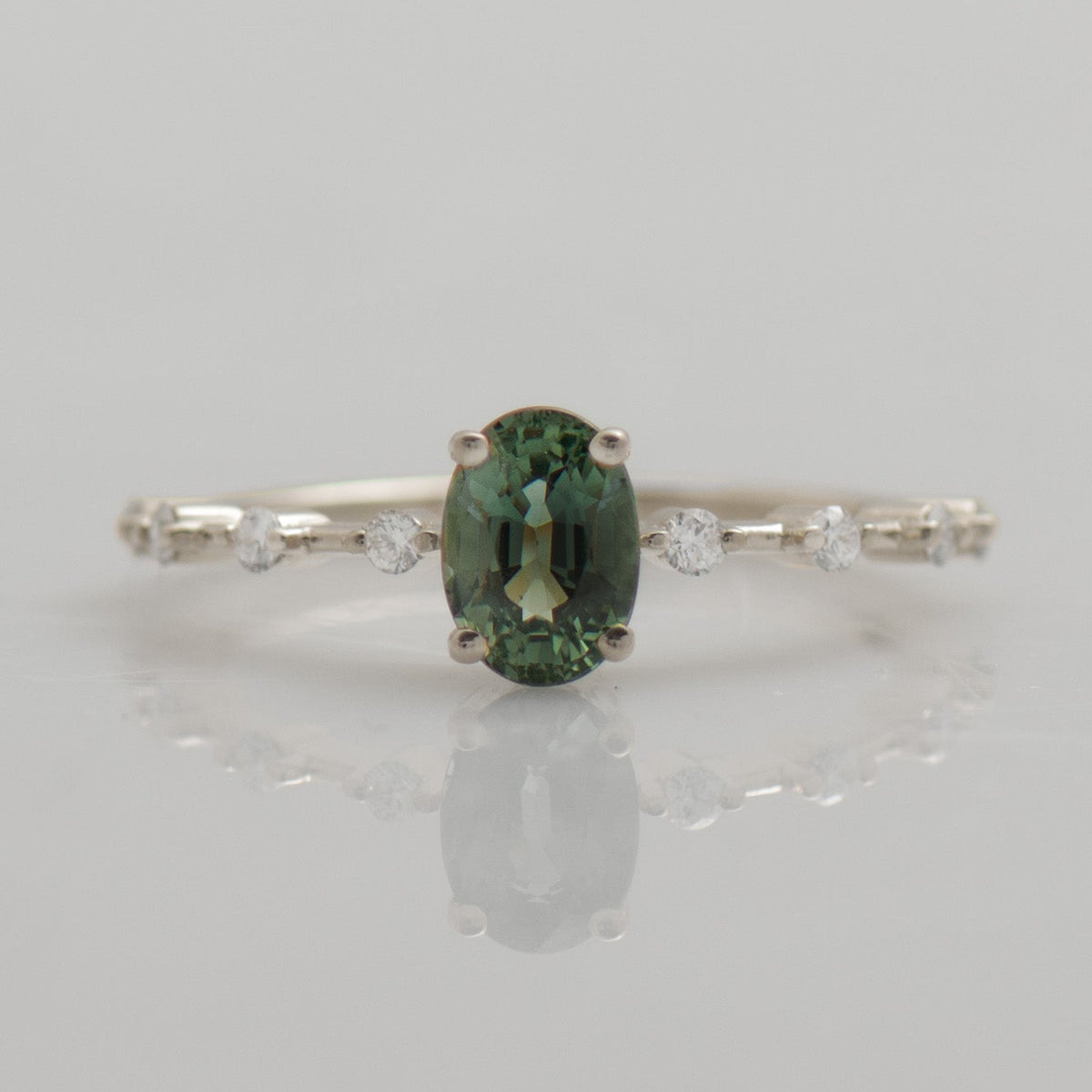 Green Blue Sapphire Engagement Ring