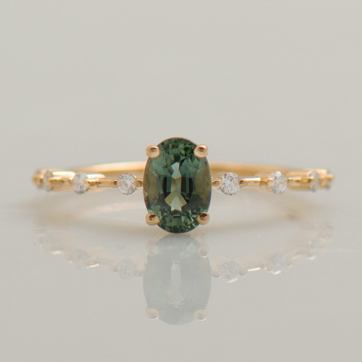 Green Blue Sapphire Engagement Ring