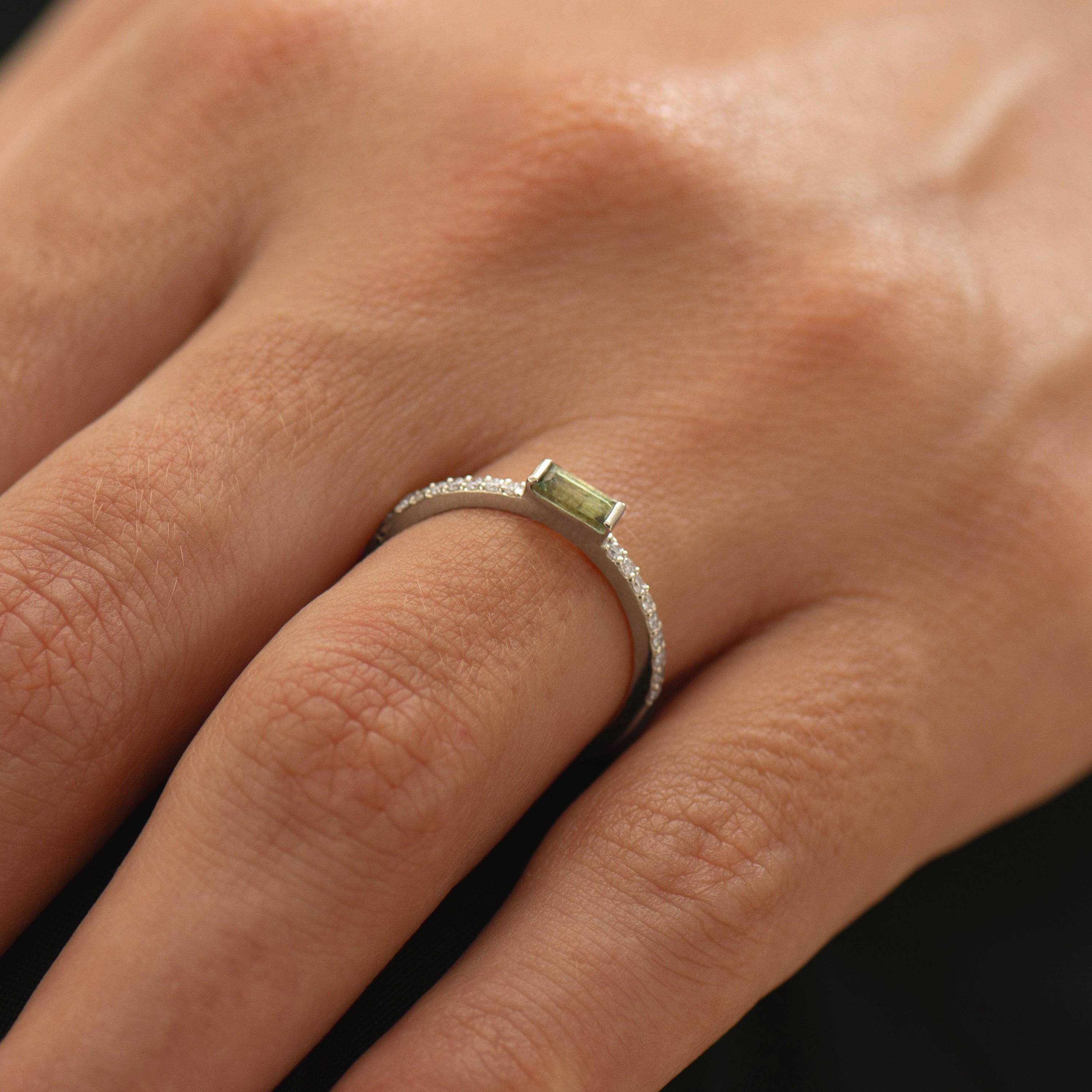 Half Bezel, Baguette Green Sapphire Ring