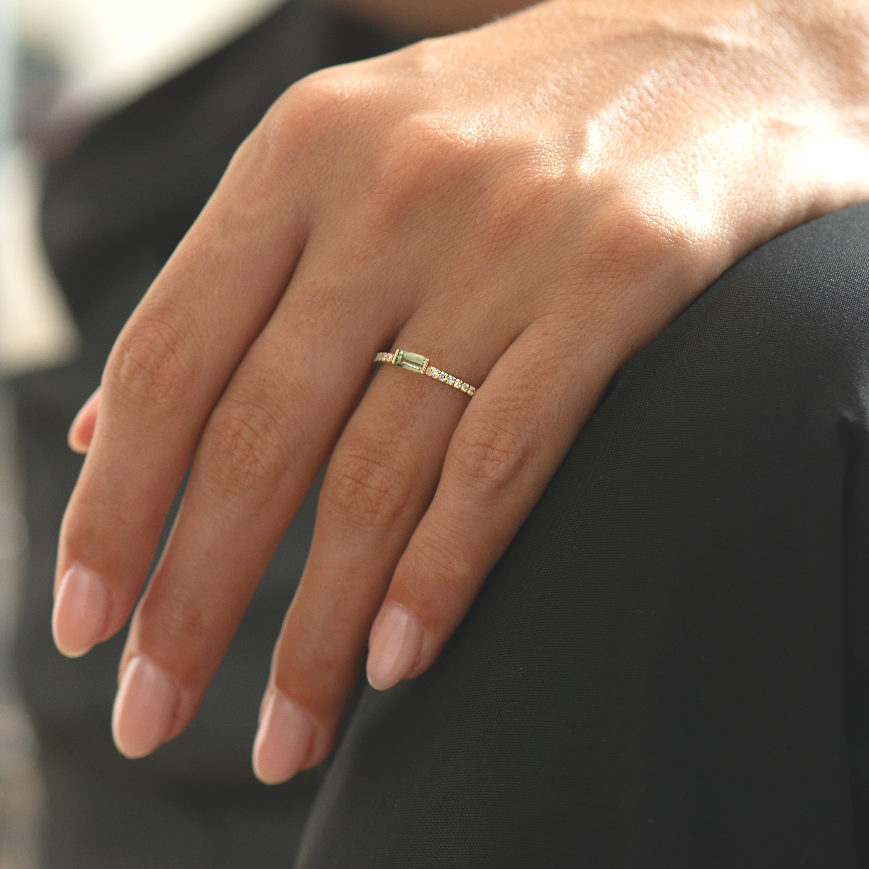 Half Bezel, Baguette Green Sapphire Ring