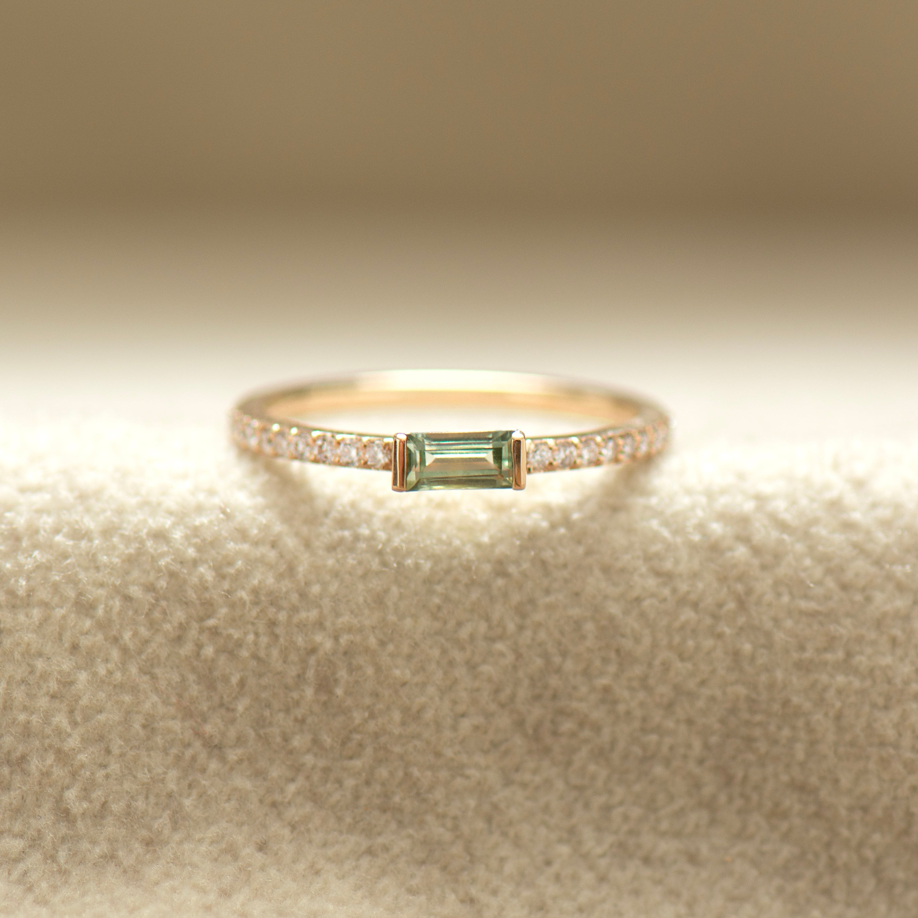 Half Bezel, Baguette Green Sapphire Ring