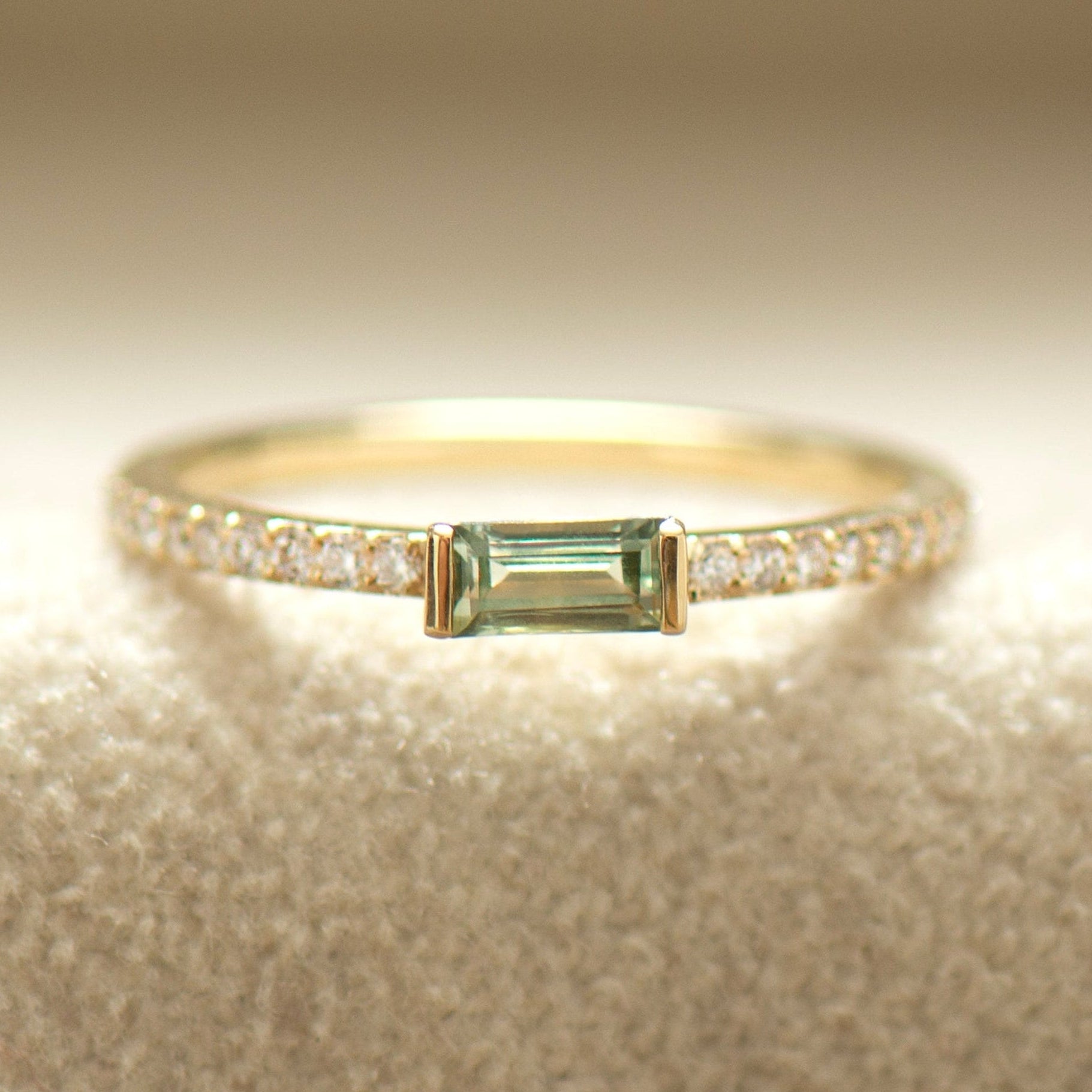 Half Bezel, Baguette Green Sapphire Ring