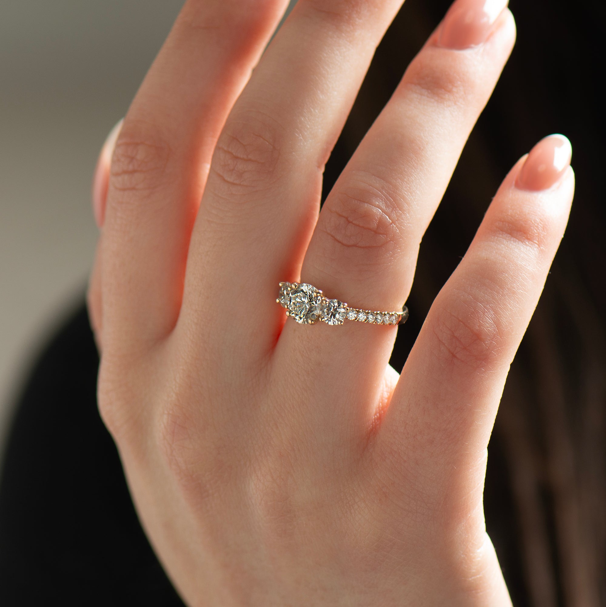 Three Stones Pave Engagement Ring