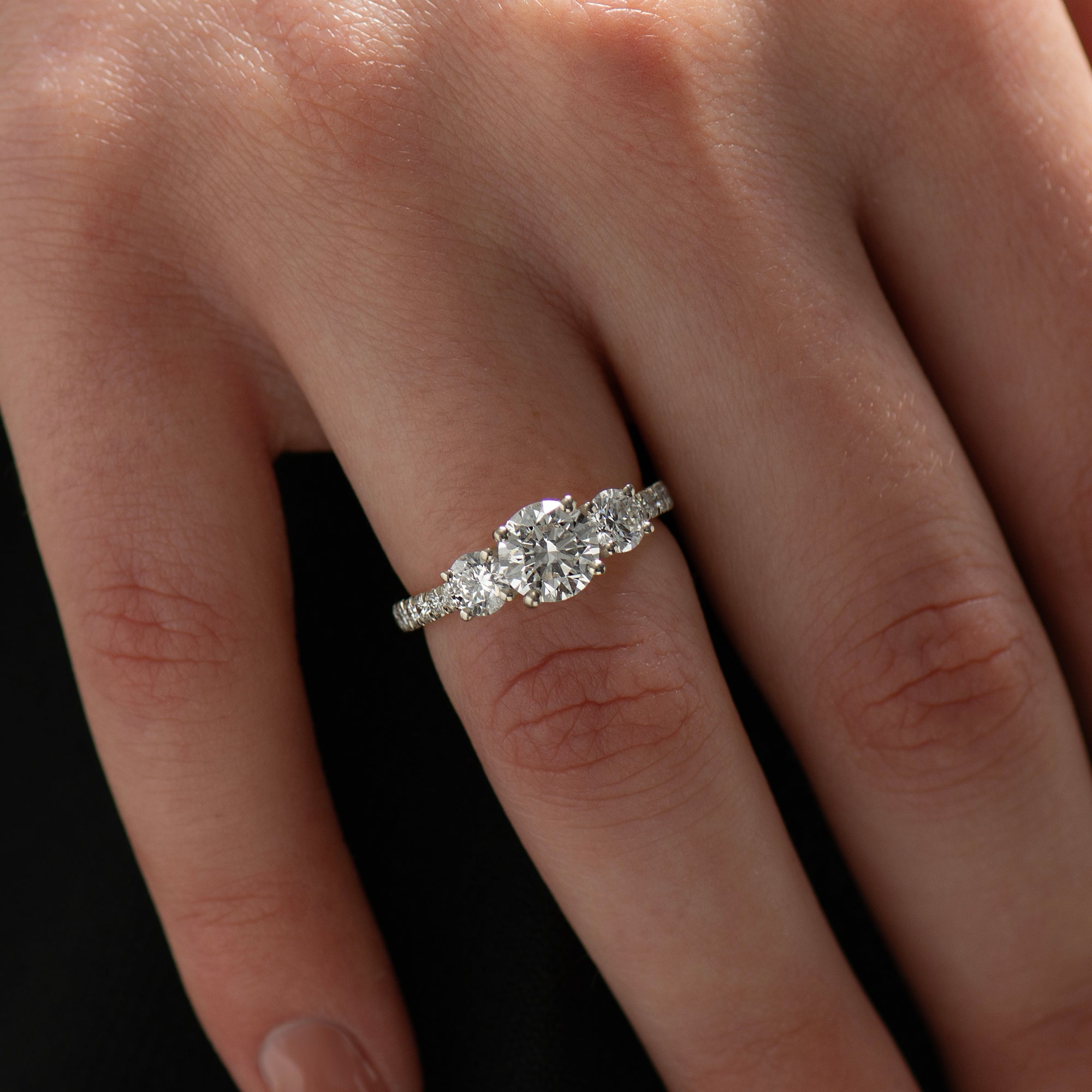Three Stones Pave Engagement Ring