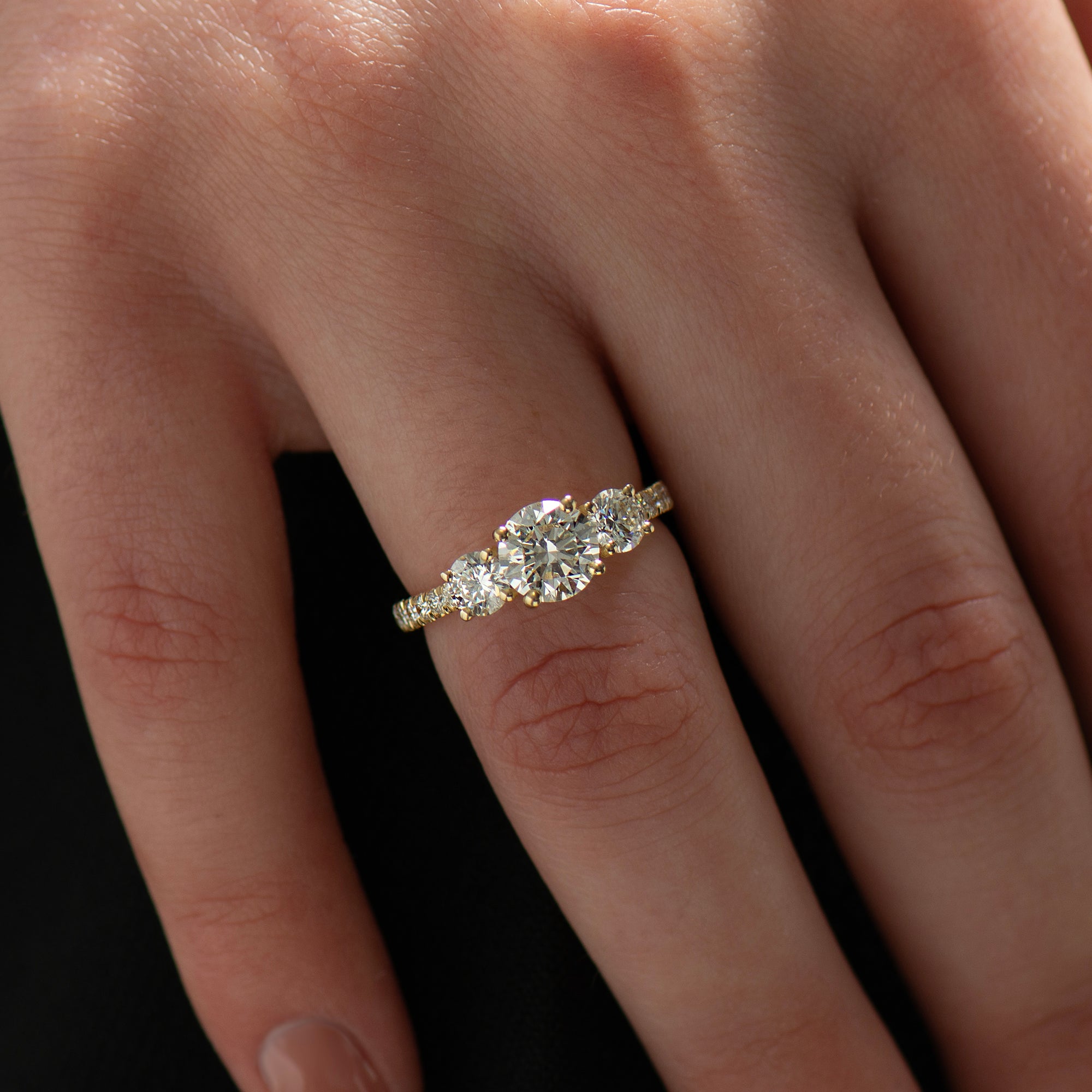 Three Stones Pave Engagement Ring