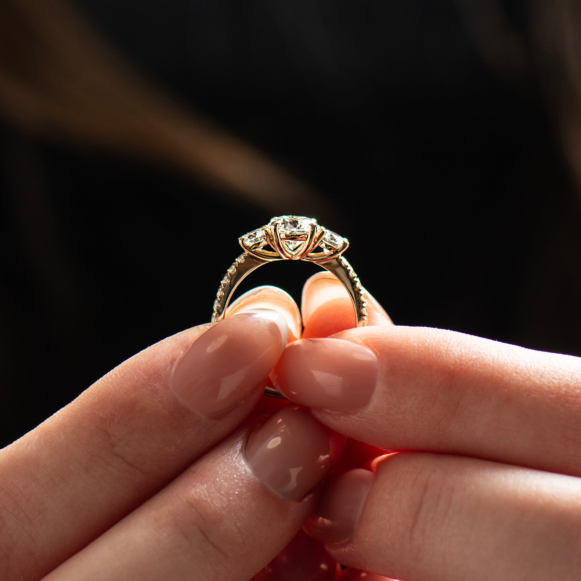 Three Stones Pave Engagement Ring