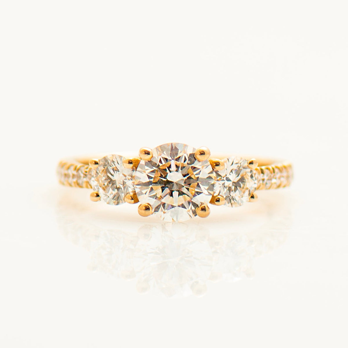 Three Stones Pave Engagement Ring
