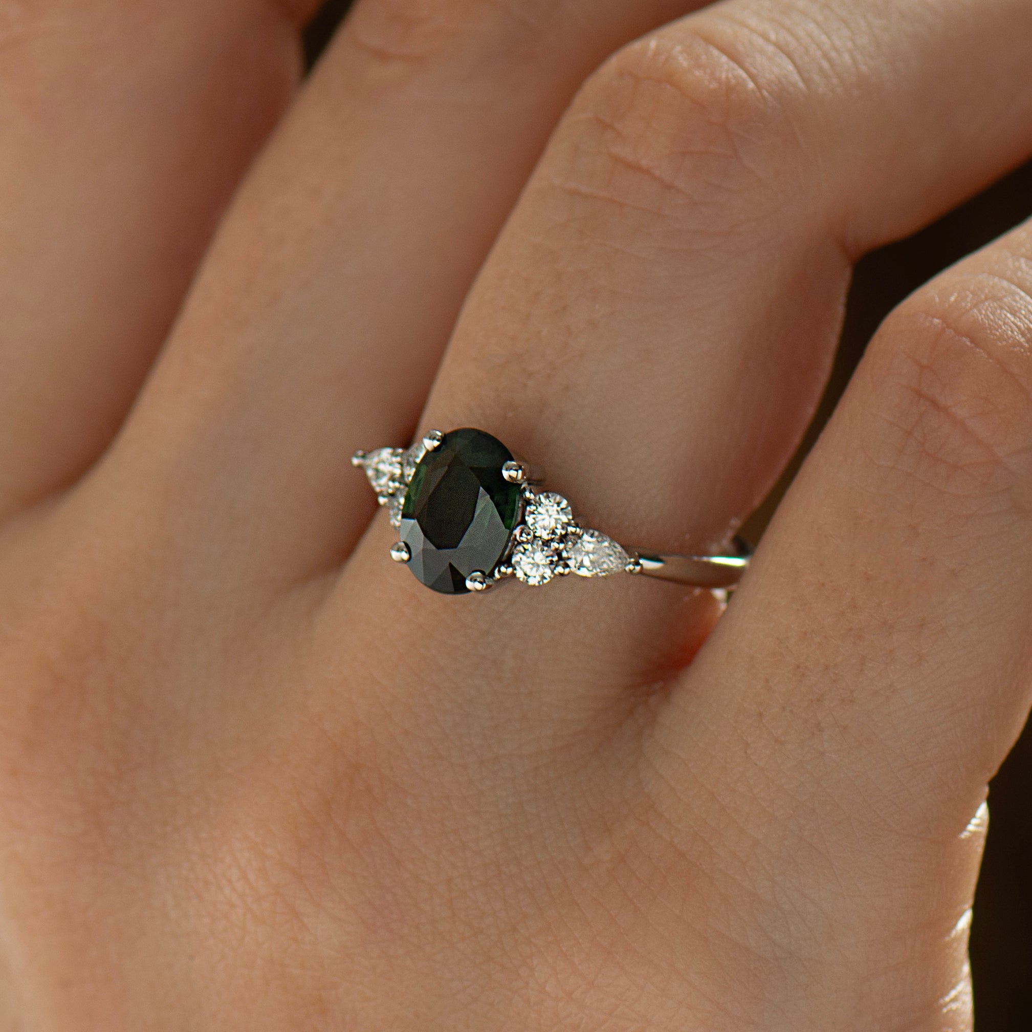 Dark Green Sapphire Ring