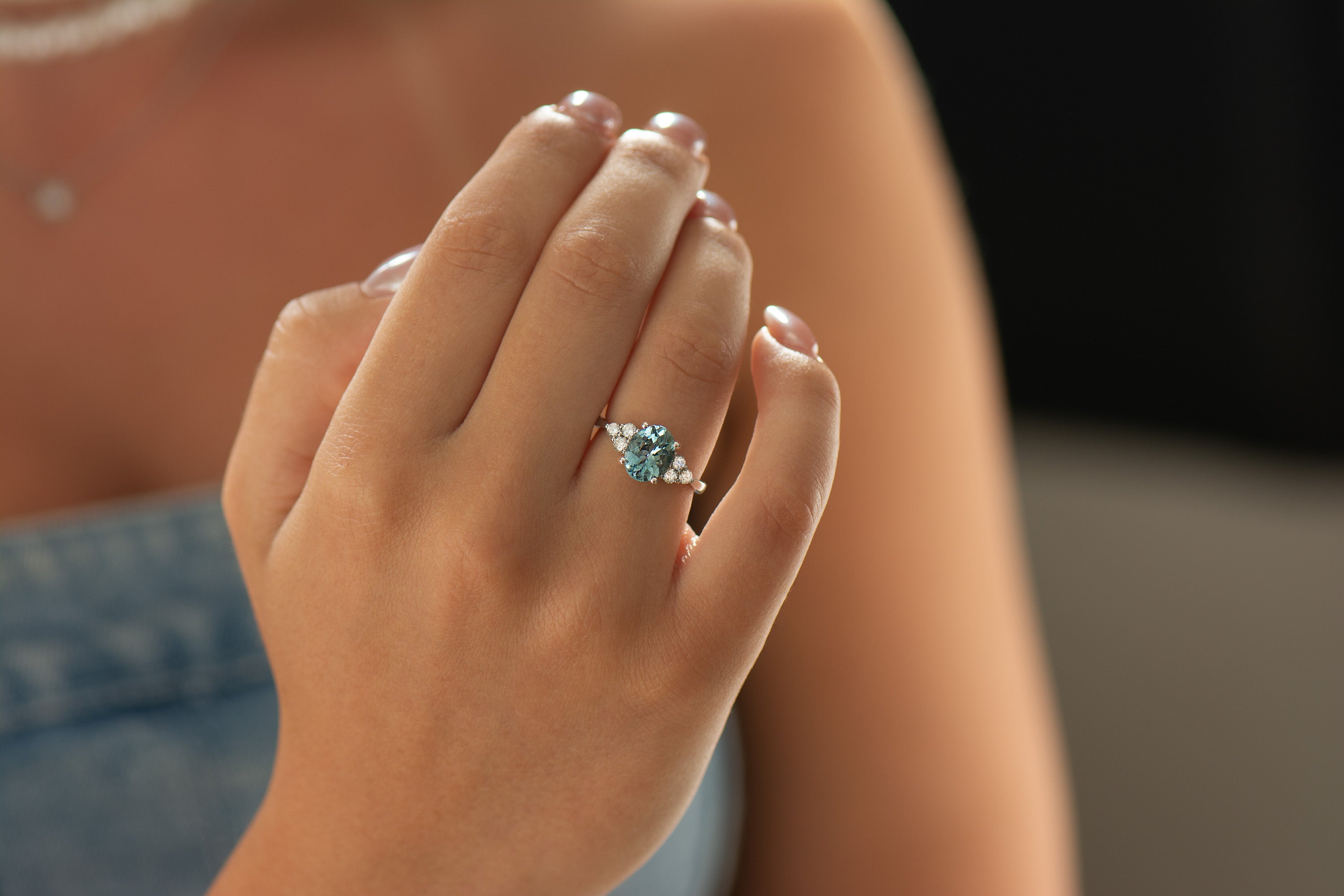 Cluster Aquamarine Ring