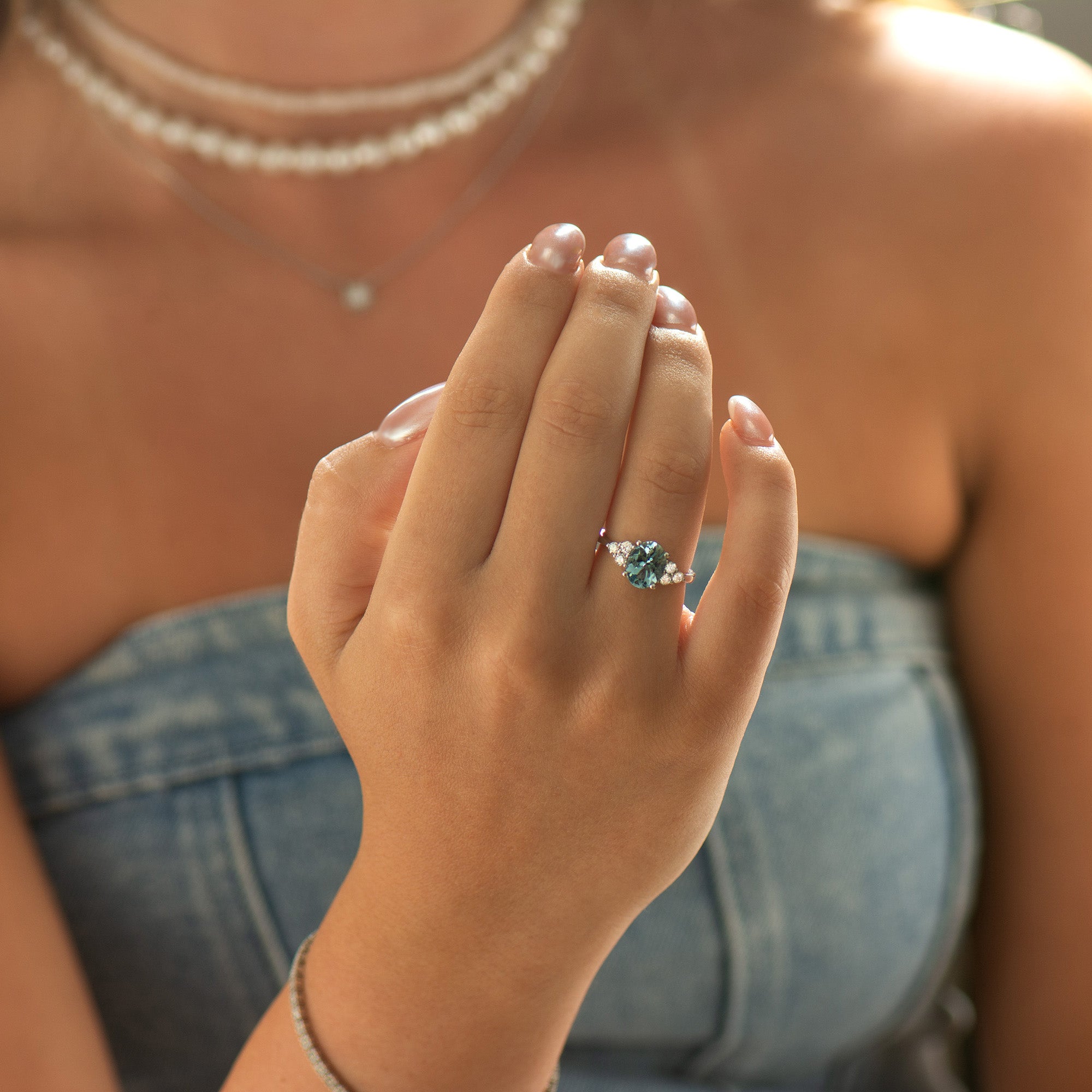 Cluster Aquamarine Ring
