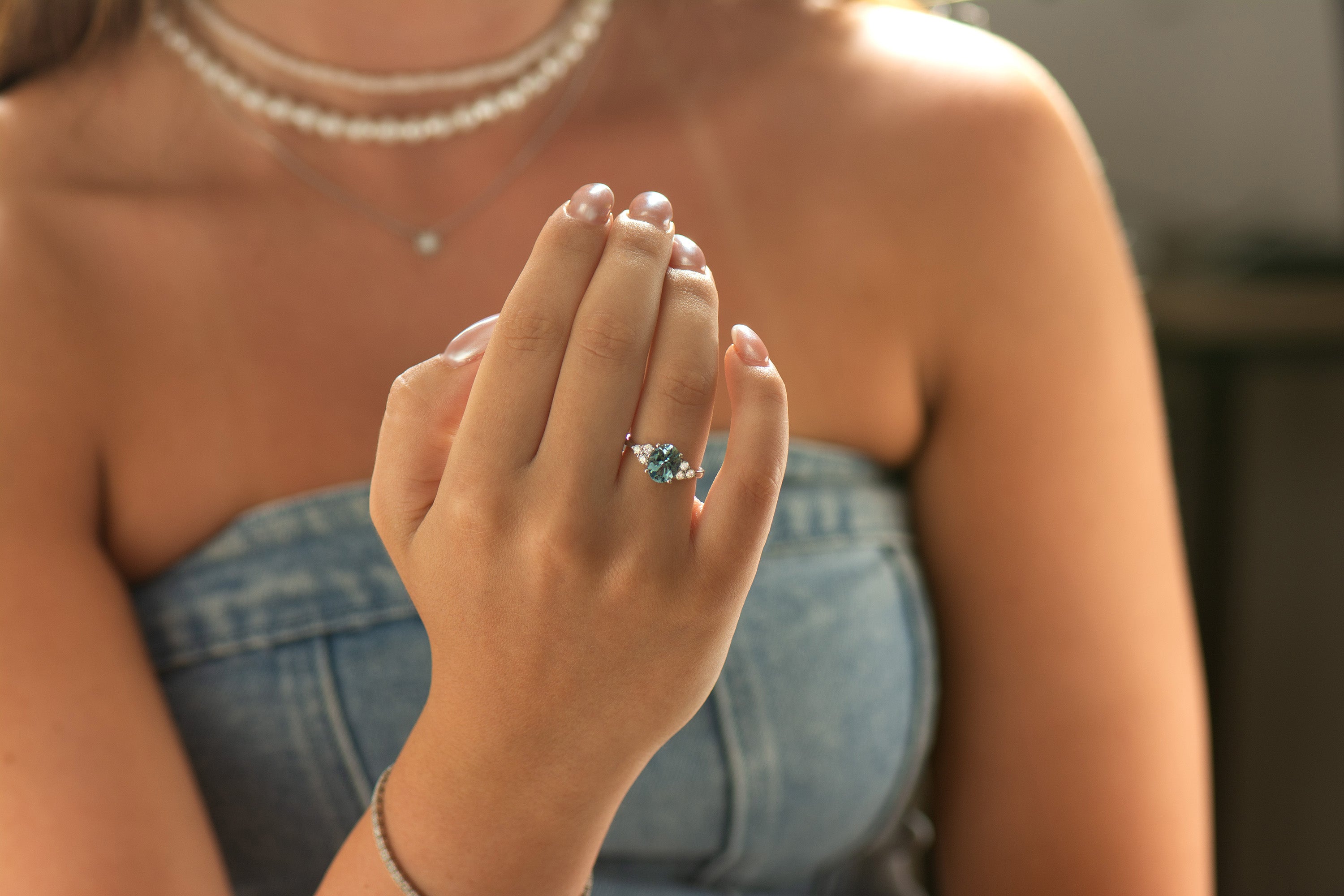 Cluster Aquamarine Ring