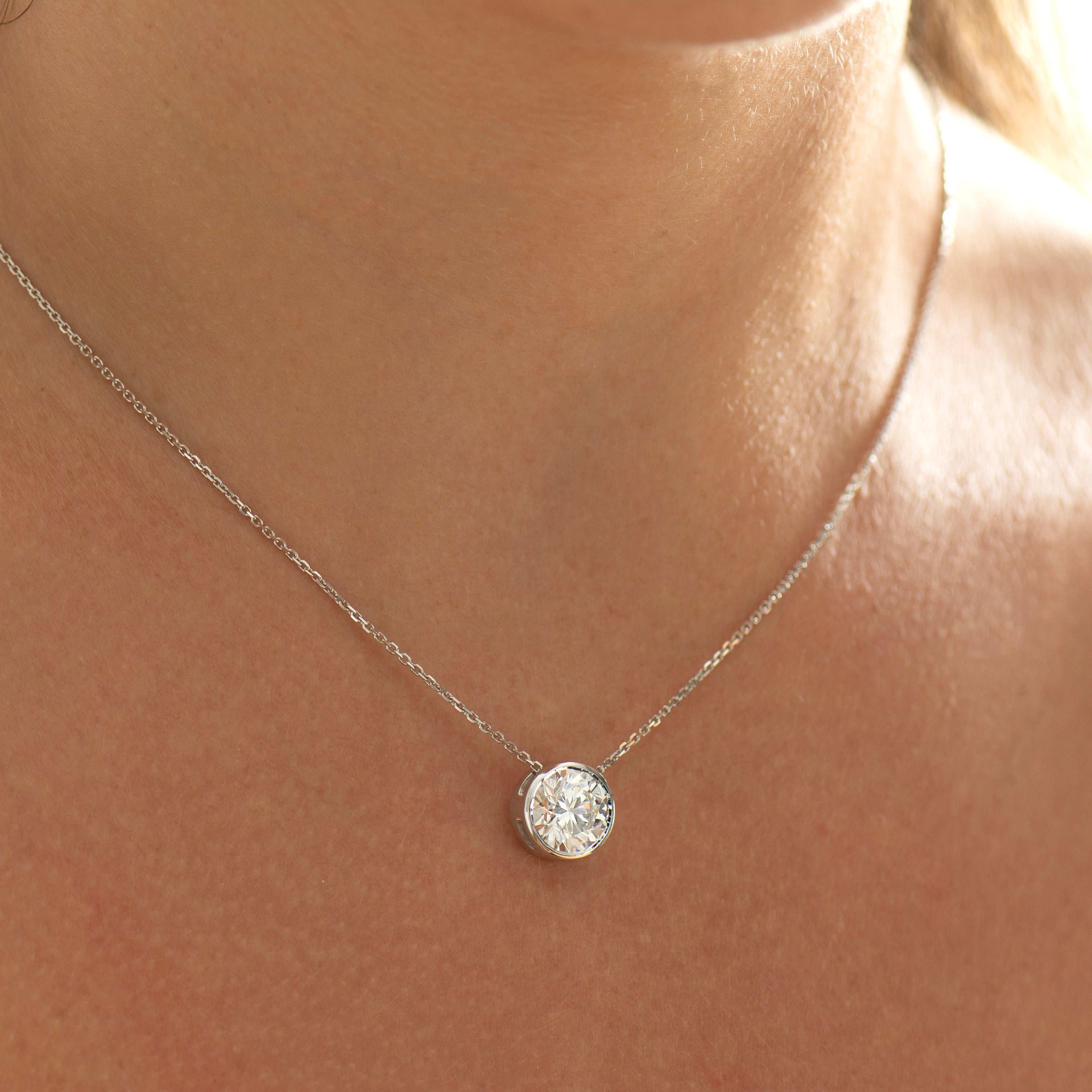Bezel Lab Diamond Solitaire Necklace