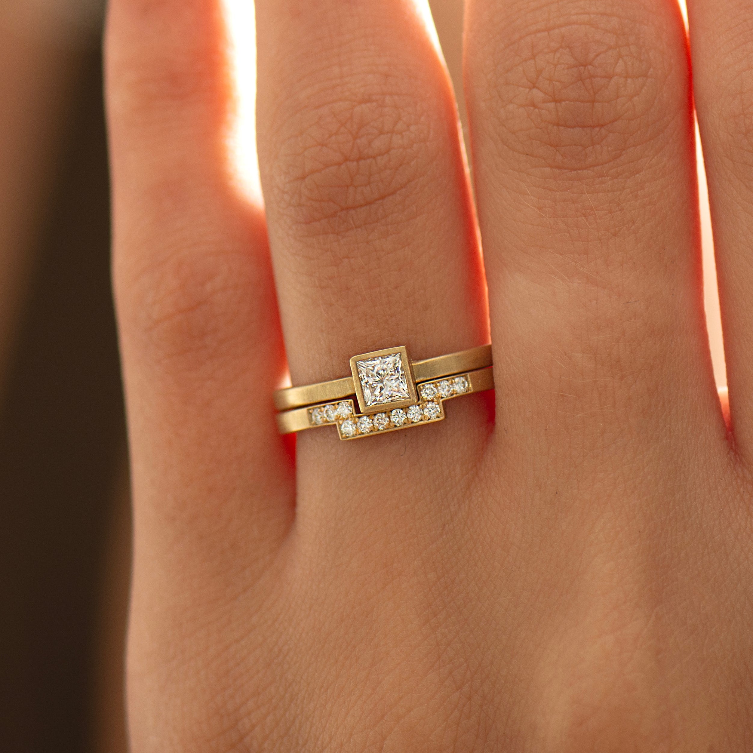 Matte Princess Diamond Set - 14K Yellow Gold