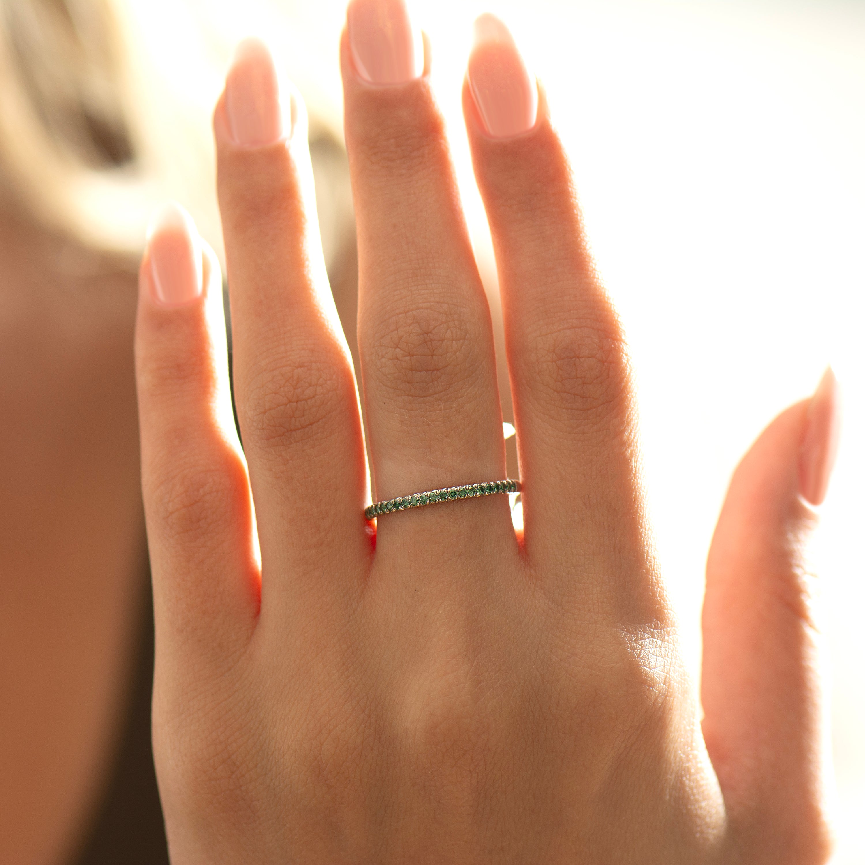 Pave Green Forest Diamonds Ring -14K White Gold