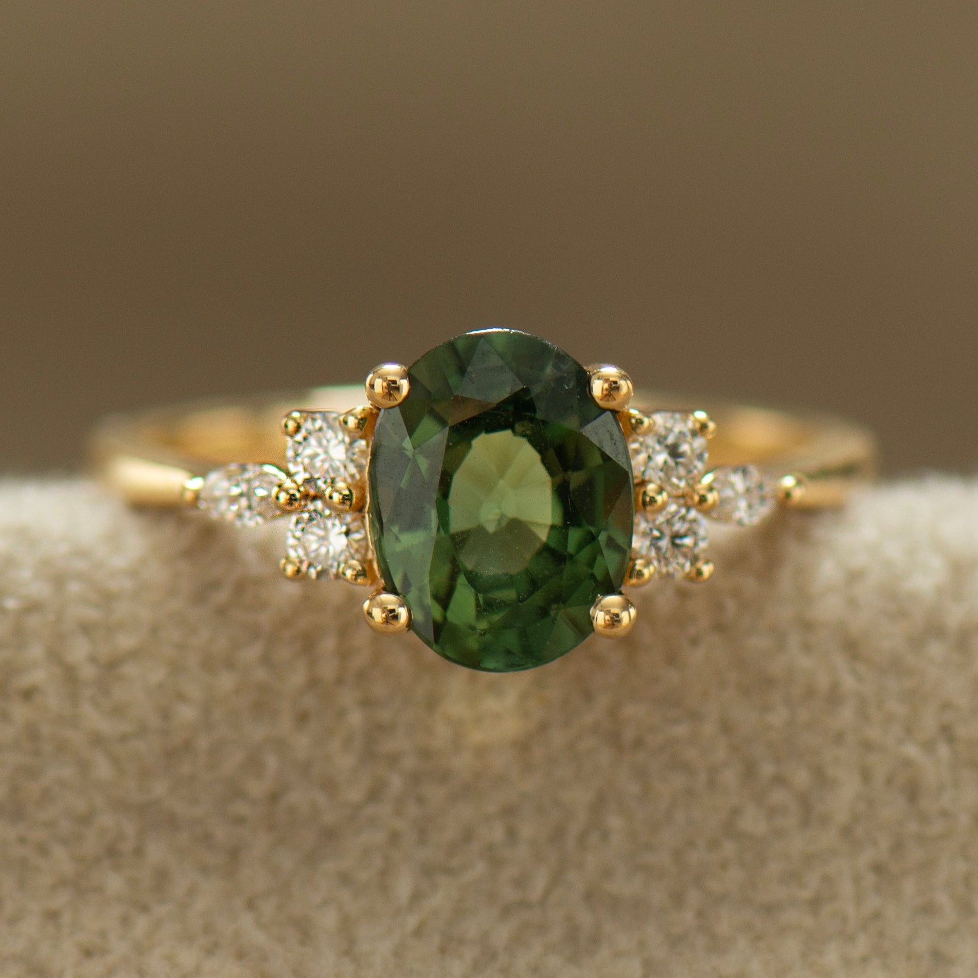 2.0 Carat Lotus Green Sapphire Ring