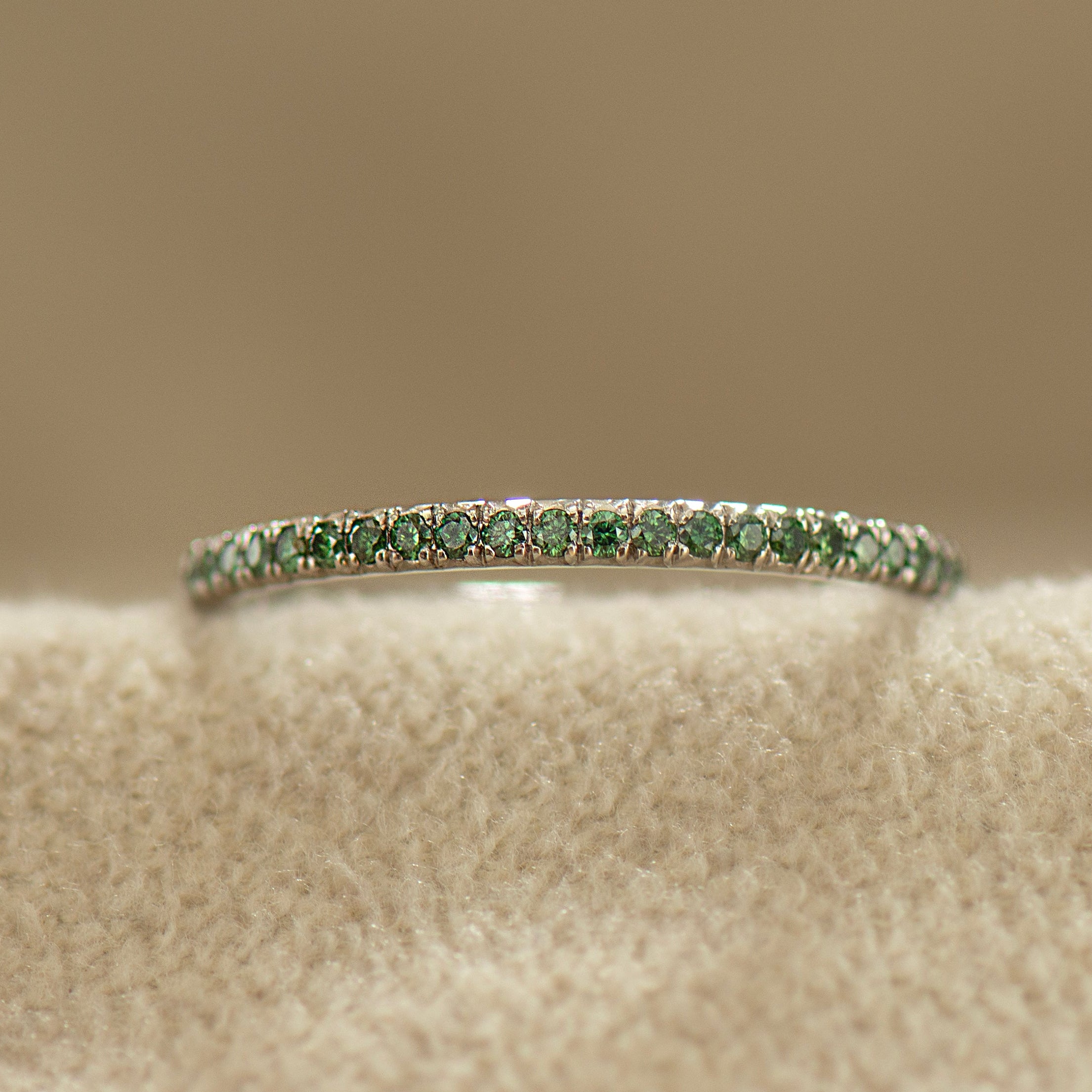 Pave Green Forest Diamonds Ring -14K White Gold