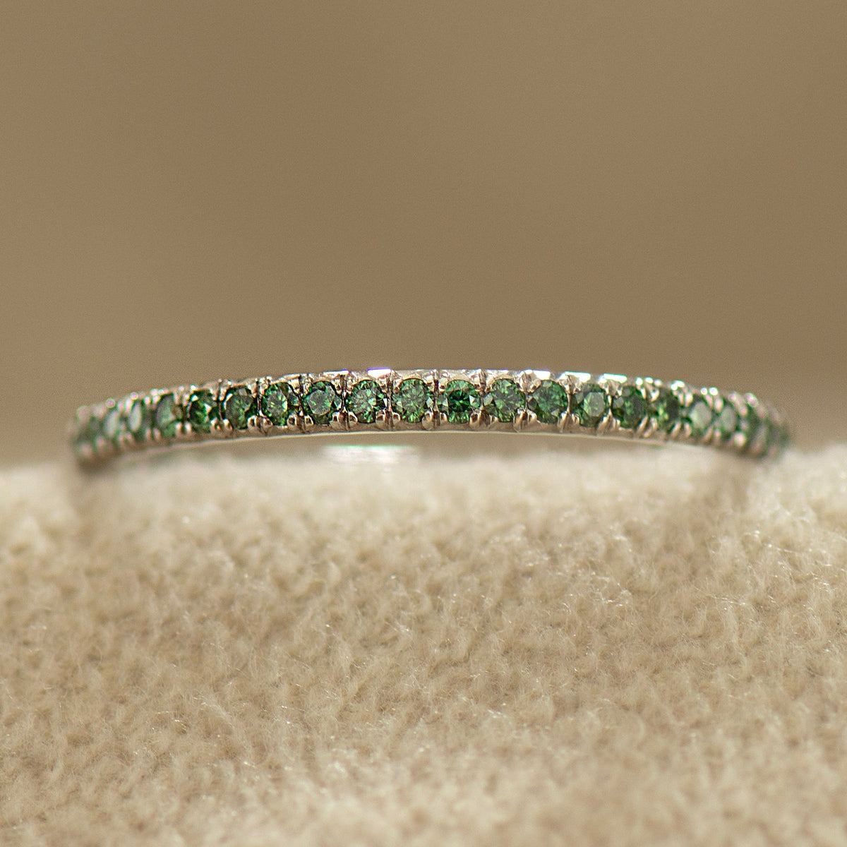 Pave Green Forest Diamonds Ring -14K White Gold