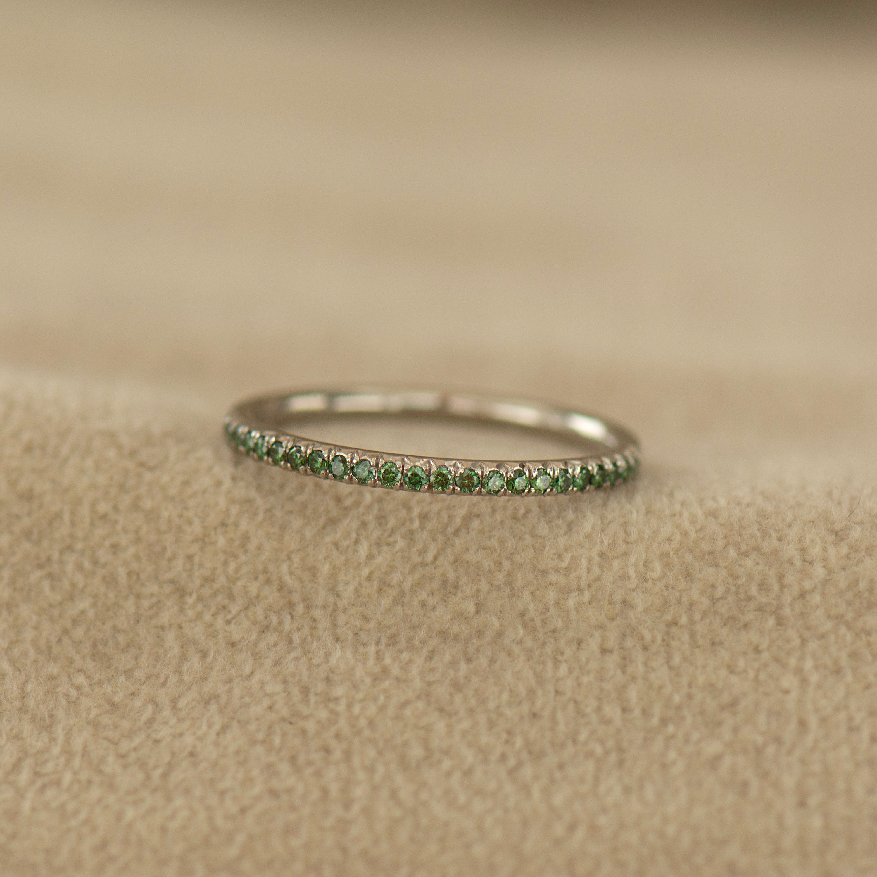 Pave Green Forest Diamonds Ring -14K White Gold
