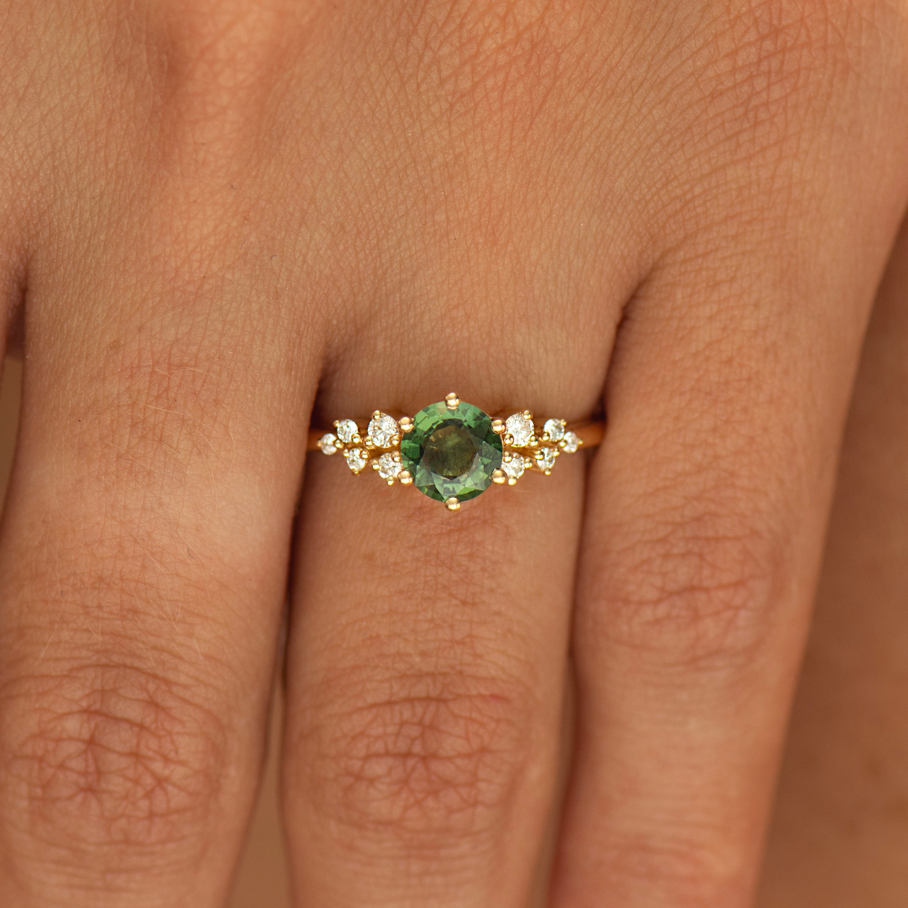0.91 Carat Bloom Forest Green Cluster Ring - 18K Yellow Gold