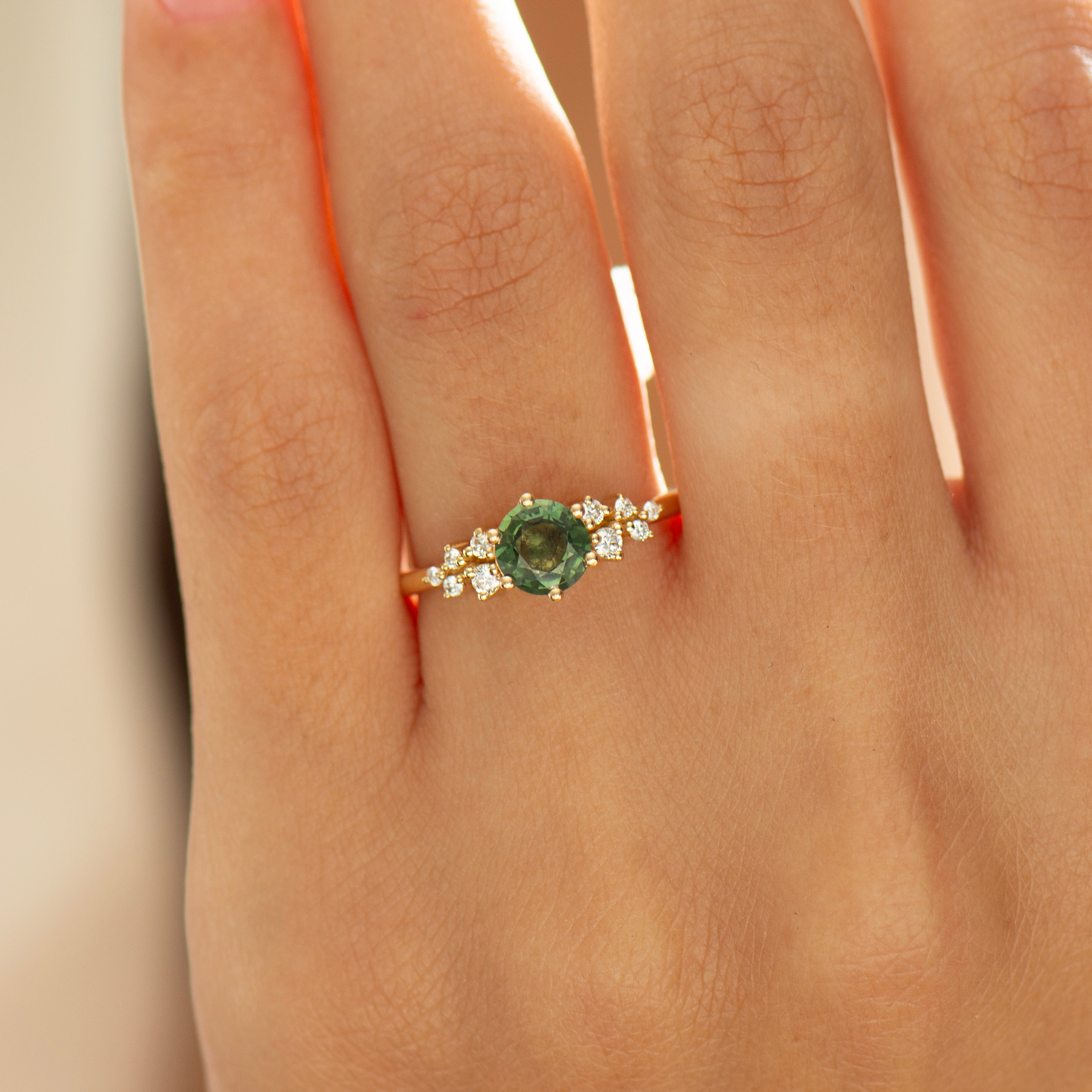 0.91 Carat Bloom Forest Green Cluster Ring - 18K Yellow Gold