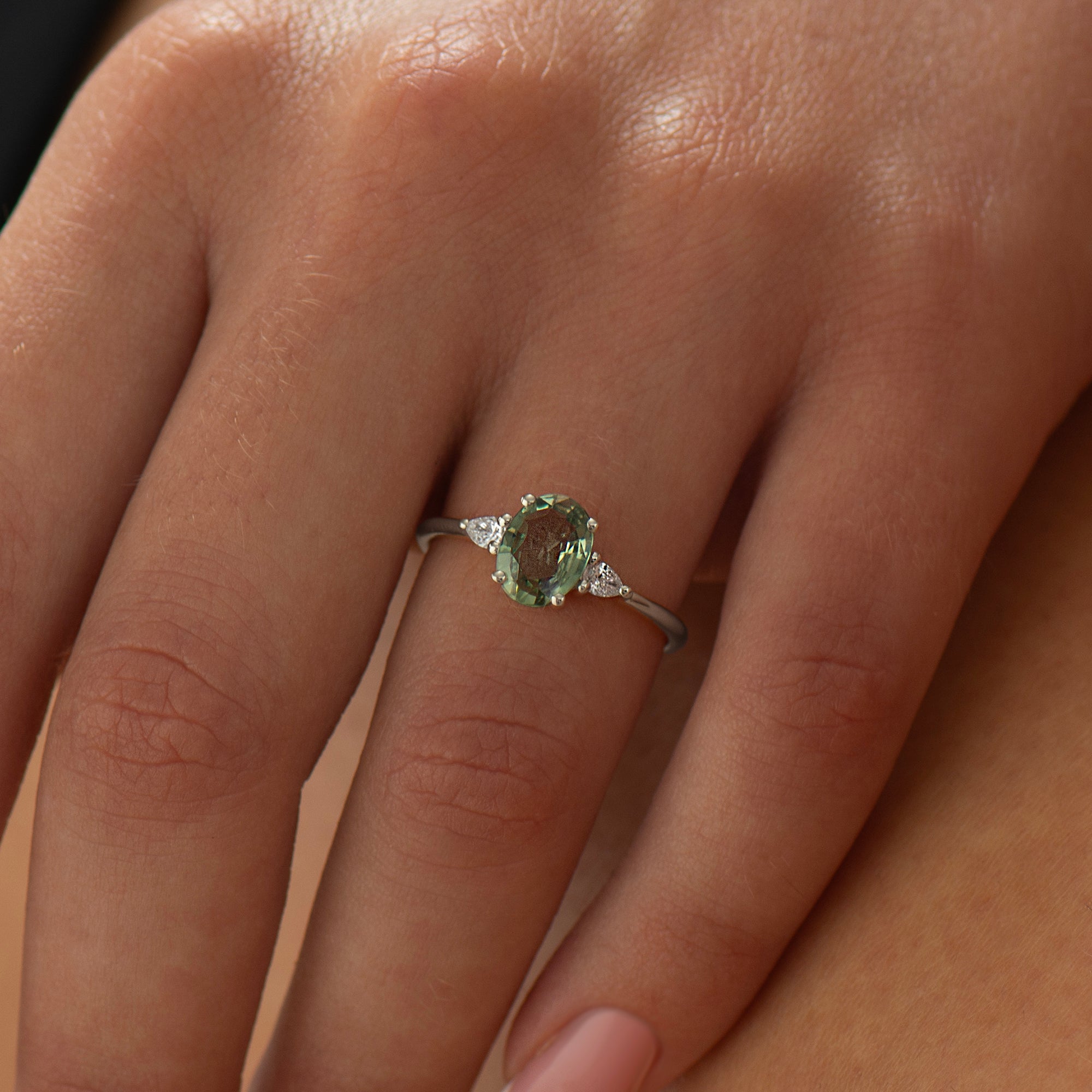 Green Sapphire Engagement Ring - Large Oval