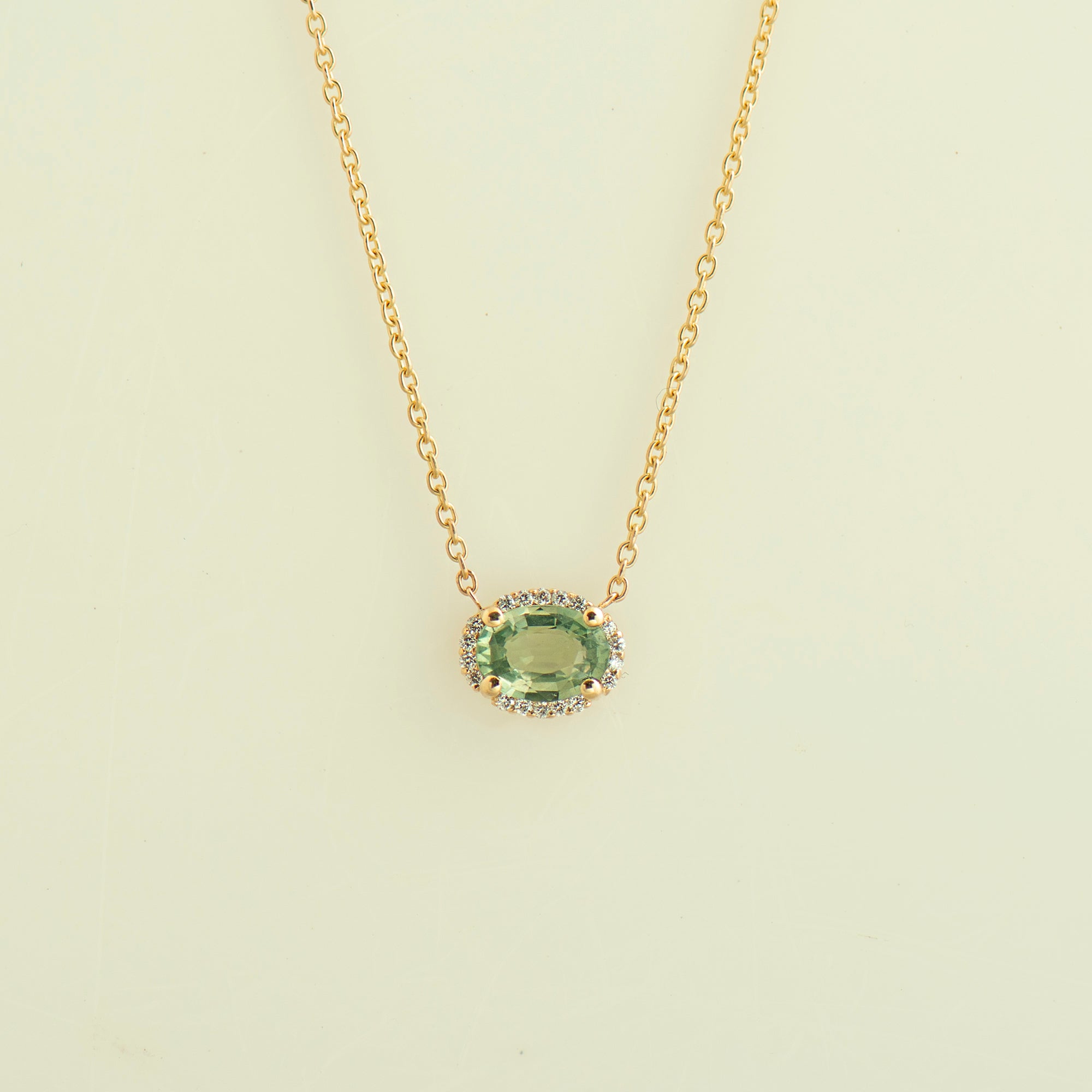 Bubble Halo Green Sapphire Necklace