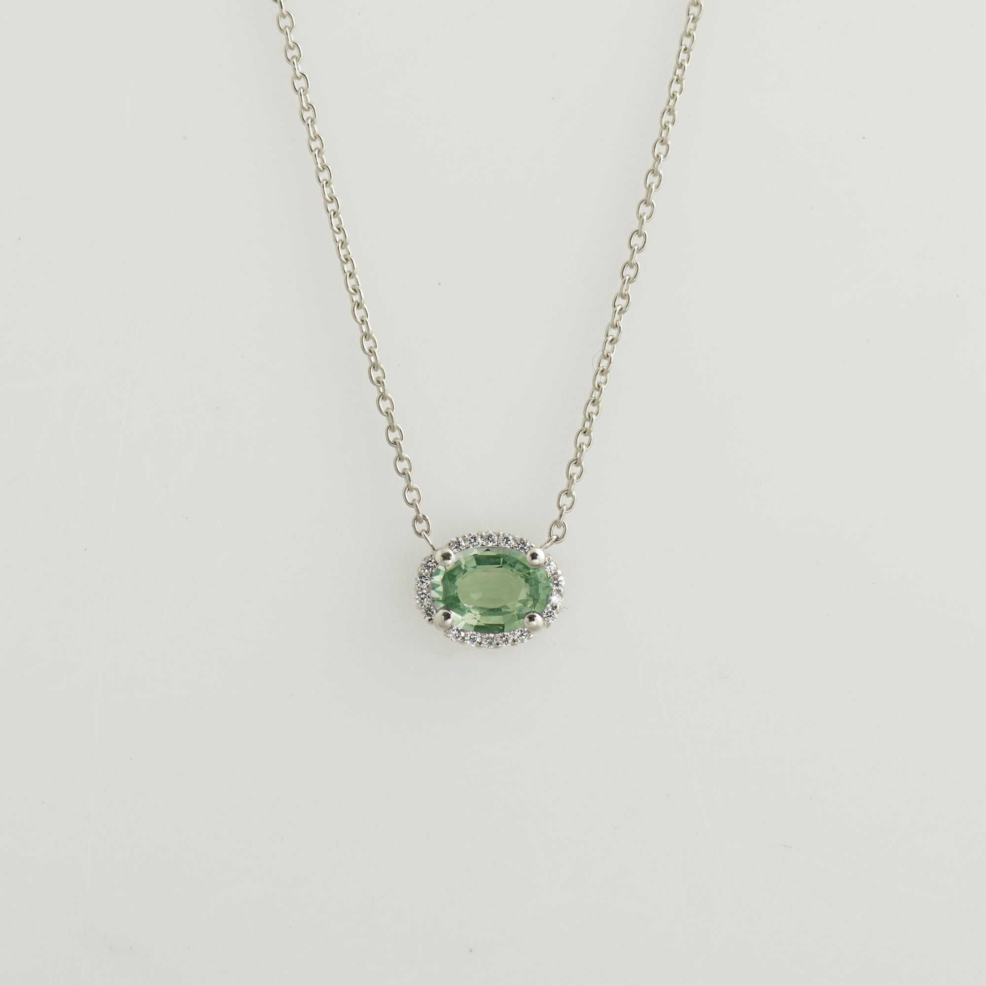 Bubble Halo Green Sapphire Necklace