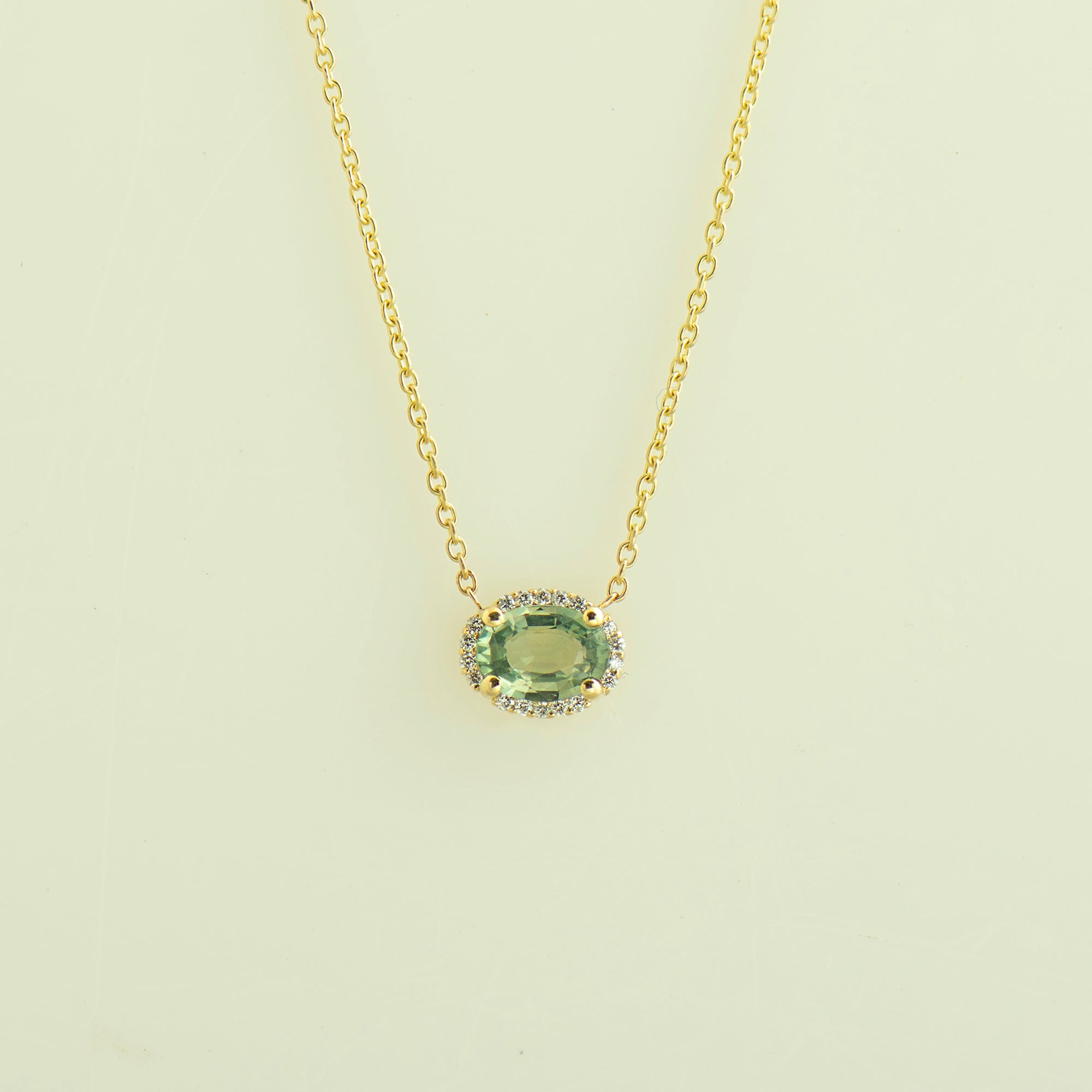 Bubble Halo Green Sapphire Necklace