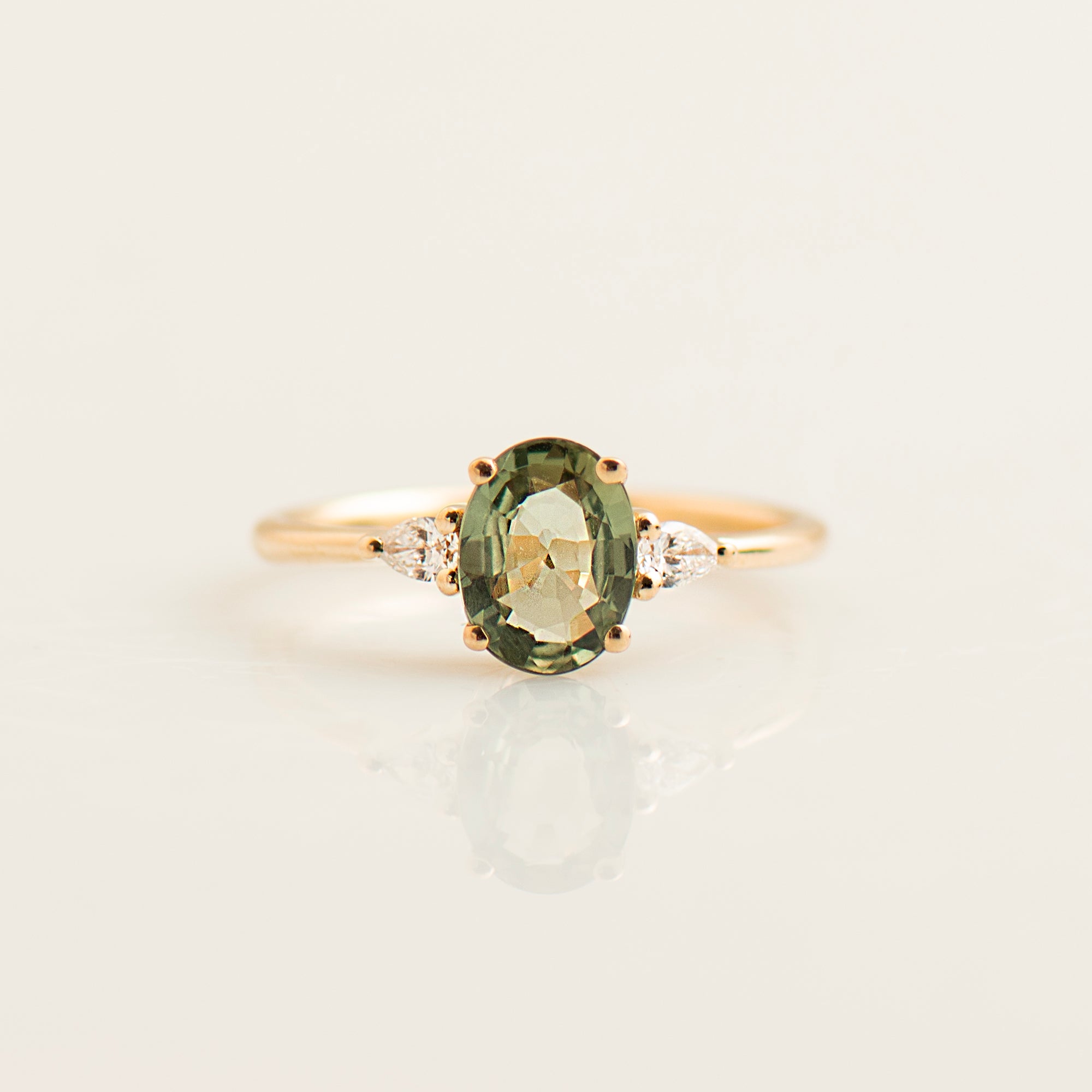 Green Sapphire Engagement Ring - Large Oval