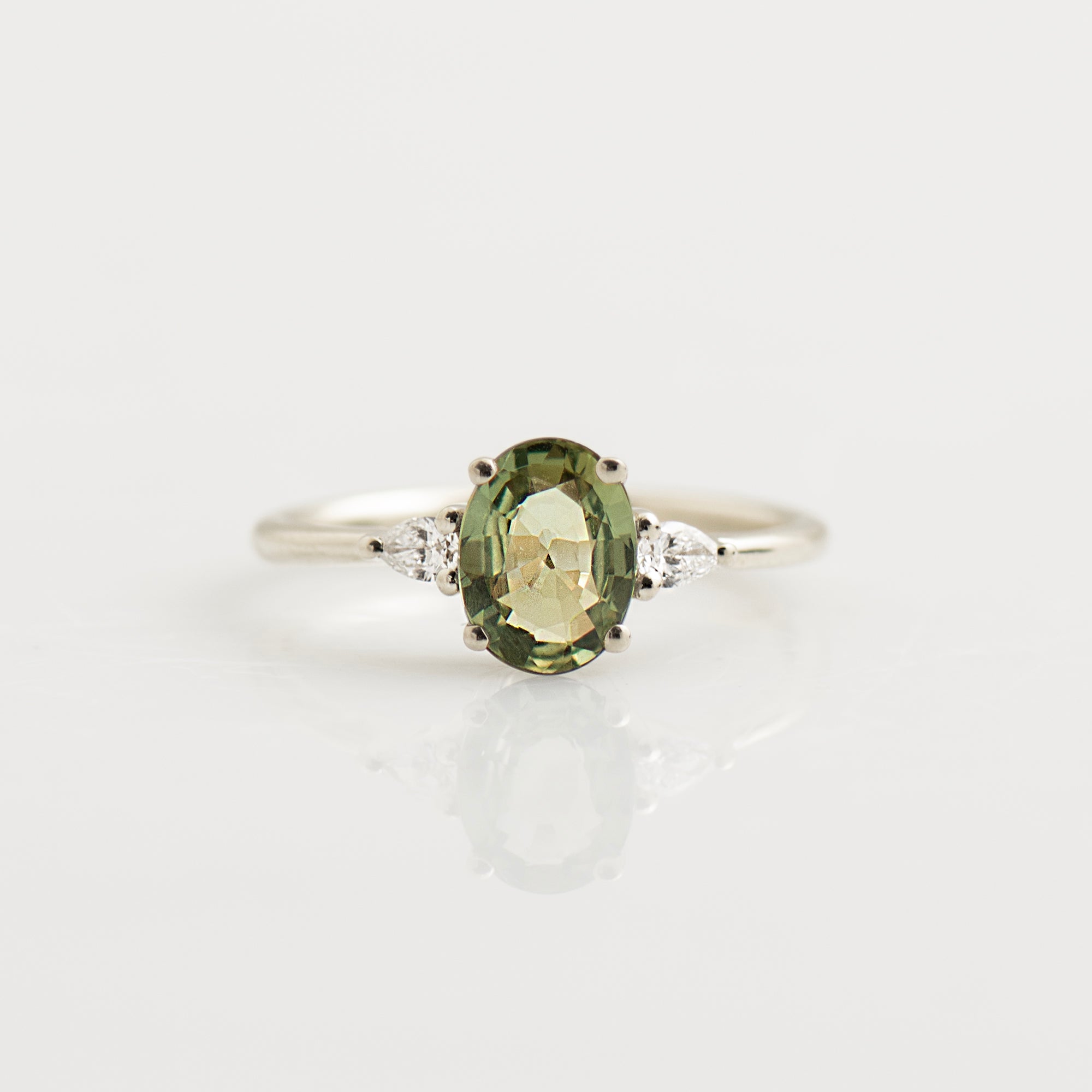 Green Sapphire Engagement Ring - Large Oval