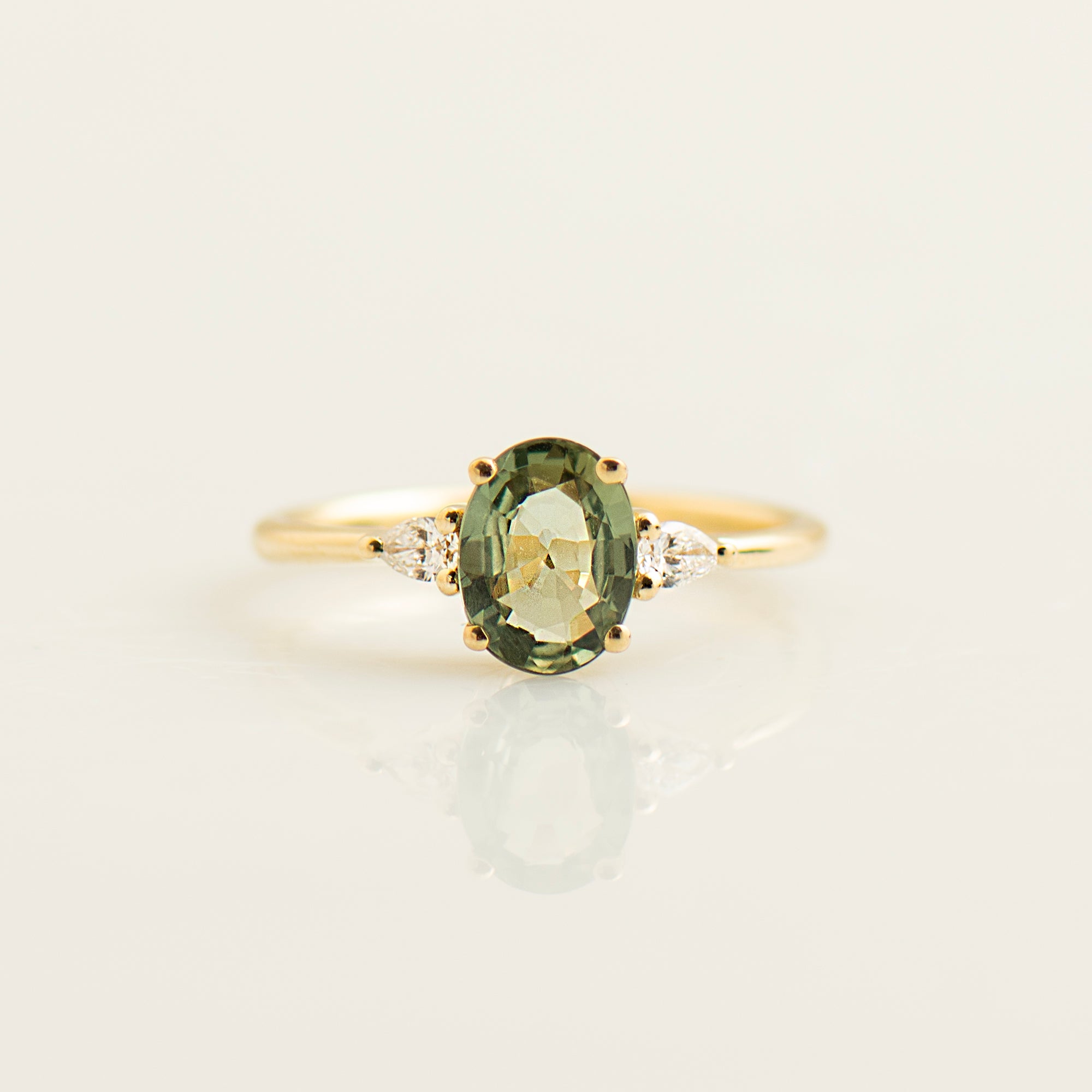 Green Sapphire Engagement Ring - Large Oval
