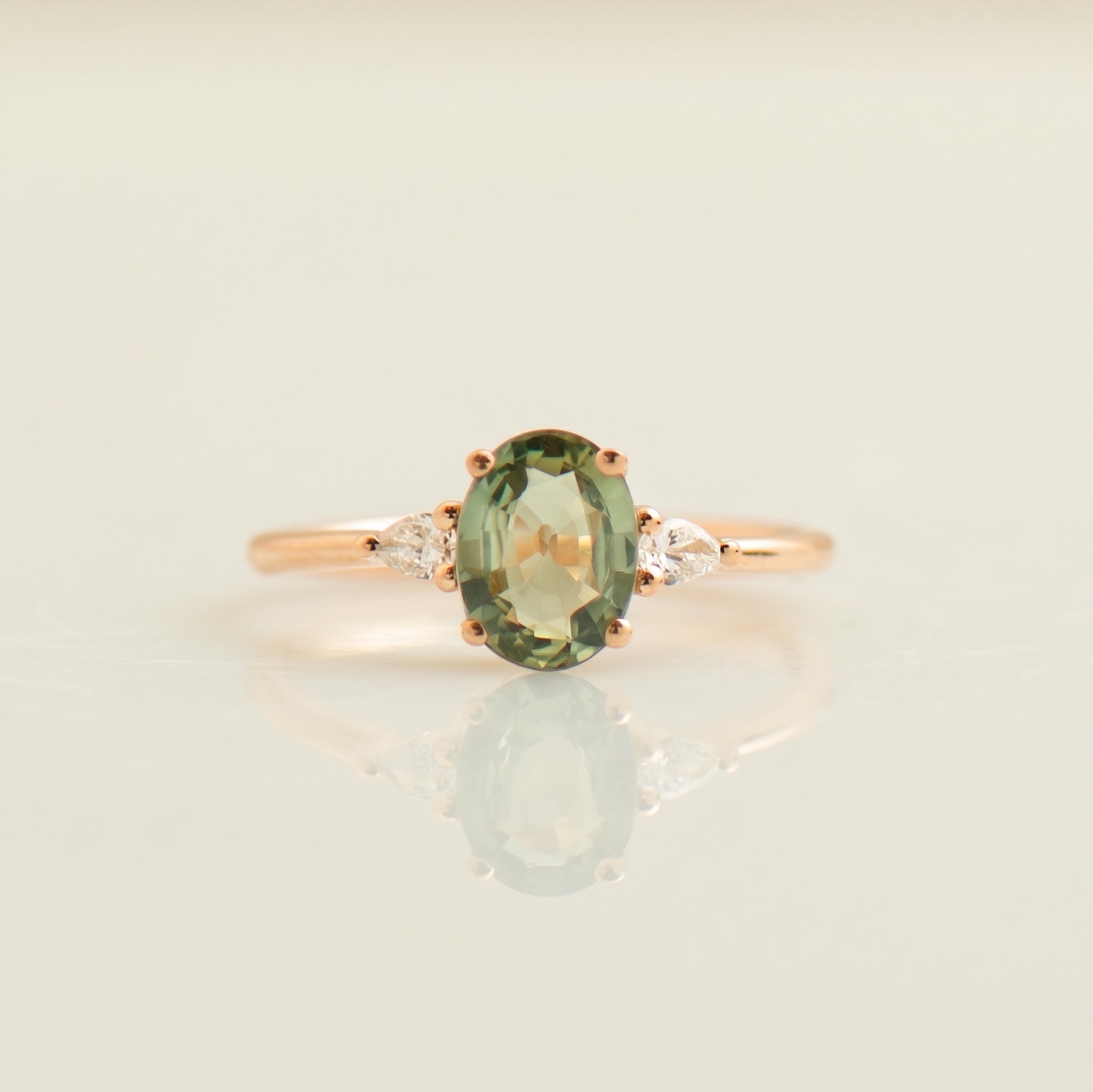 1.5 CT Green Sapphire Engagement Ring - Large Oval